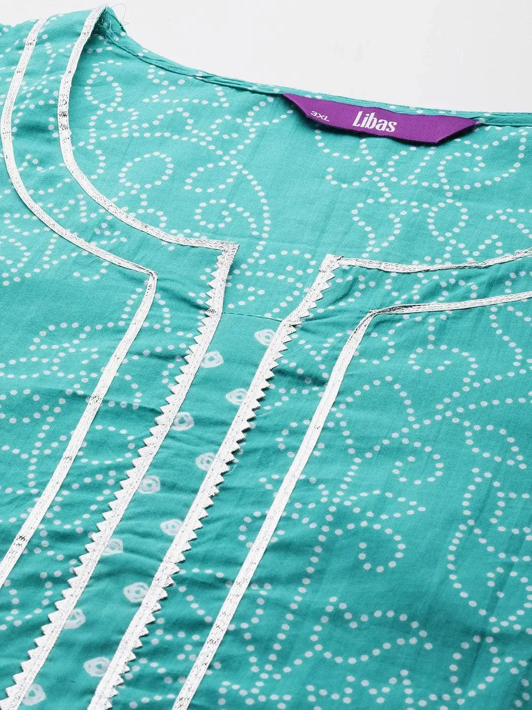 Plus Size Turquoise Blue Printed Cotton Straight Kurta With Palazzos & Dupatta