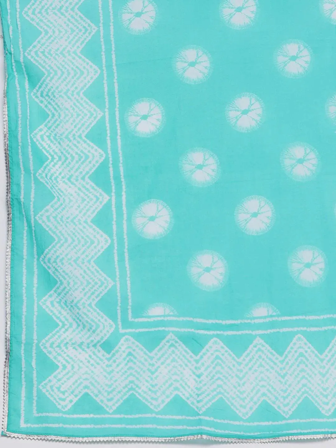 Plus Size Turquoise Blue Printed Cotton Straight Kurta With Palazzos & Dupatta
