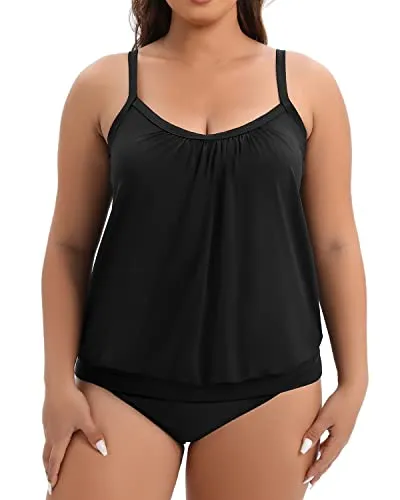 Plus Size Two Piece Tankini Swimsuits For Women-Black