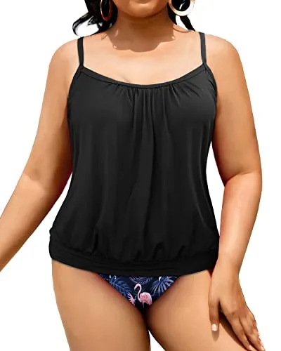 Plus Size Two Piece Tankini Swimsuits for Women Blouson Tankini Tops with Swim Bottoms