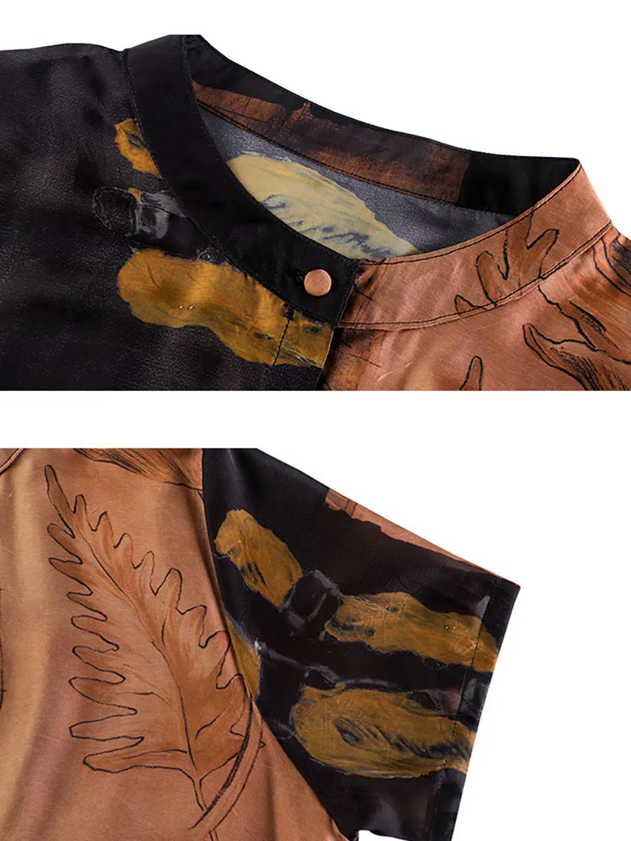 Plus Size Women Artsy Flower Spliced Long Shirt Pants