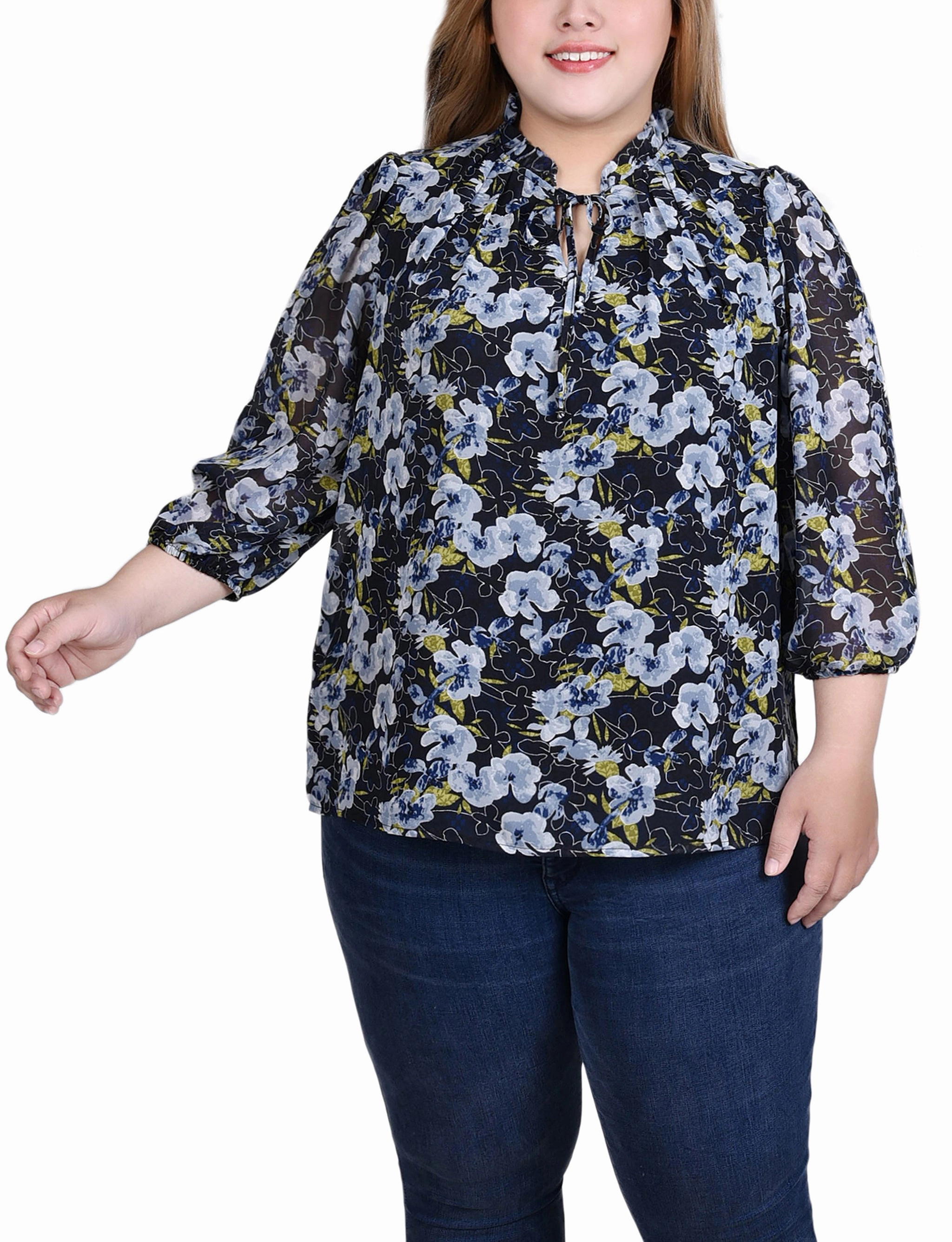 Plus Size 3/4 Sleeve Chiffon Blouse EcoFriendly Material