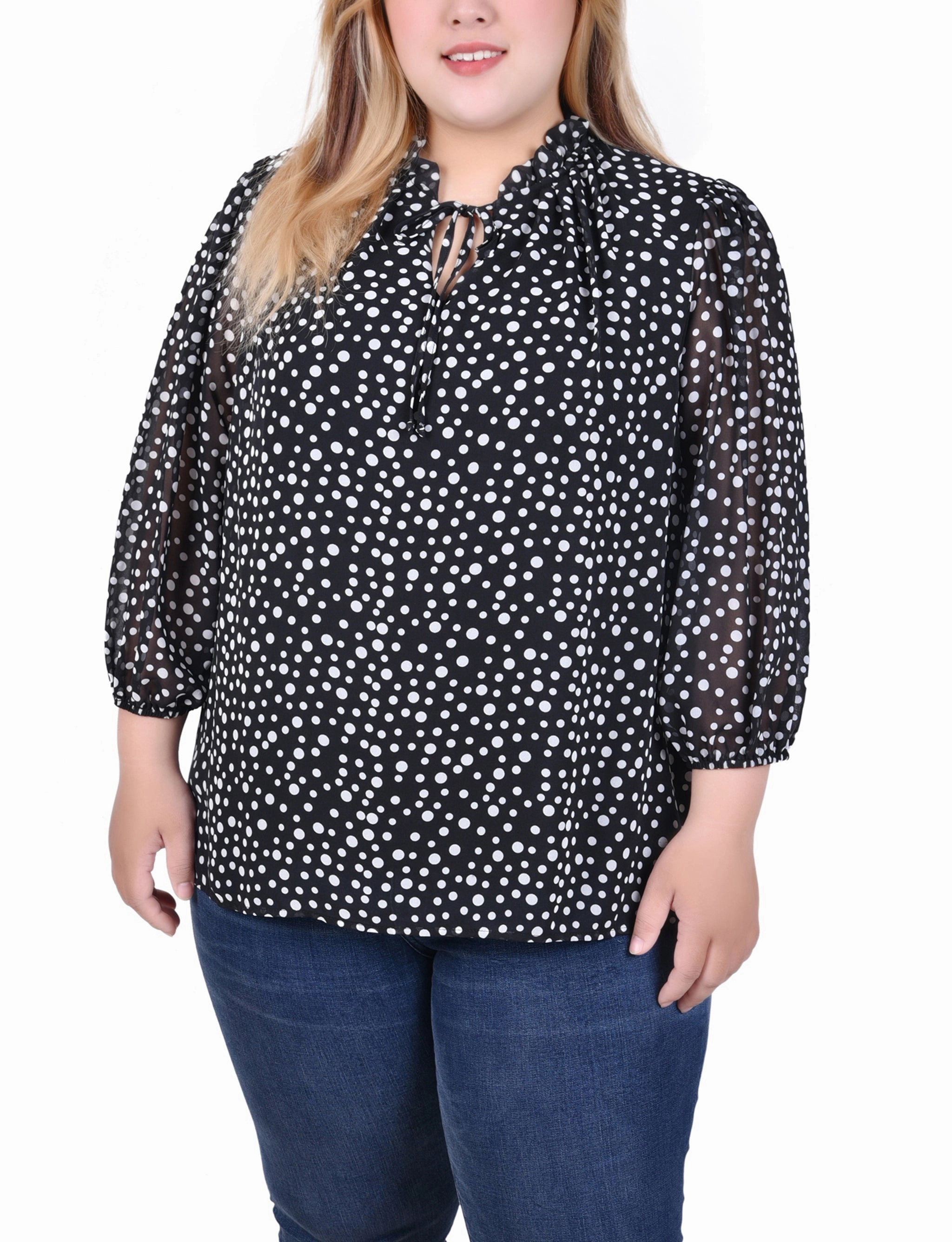 Loose Tee MinimalistSilhouette Plus Size 3/4 Sleeve Chiffon Blouse