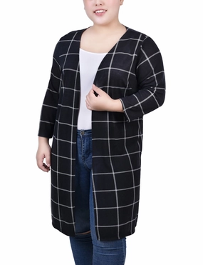 Plus Size 3/4 Sleeve Knit Cardigan Tencel Cotton Hybrid Weave