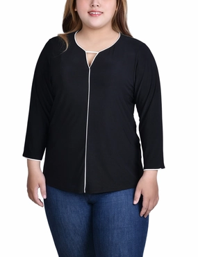 Plus Size 3/4 Sleeve Piped Top BambooBlend PaddedInsulation