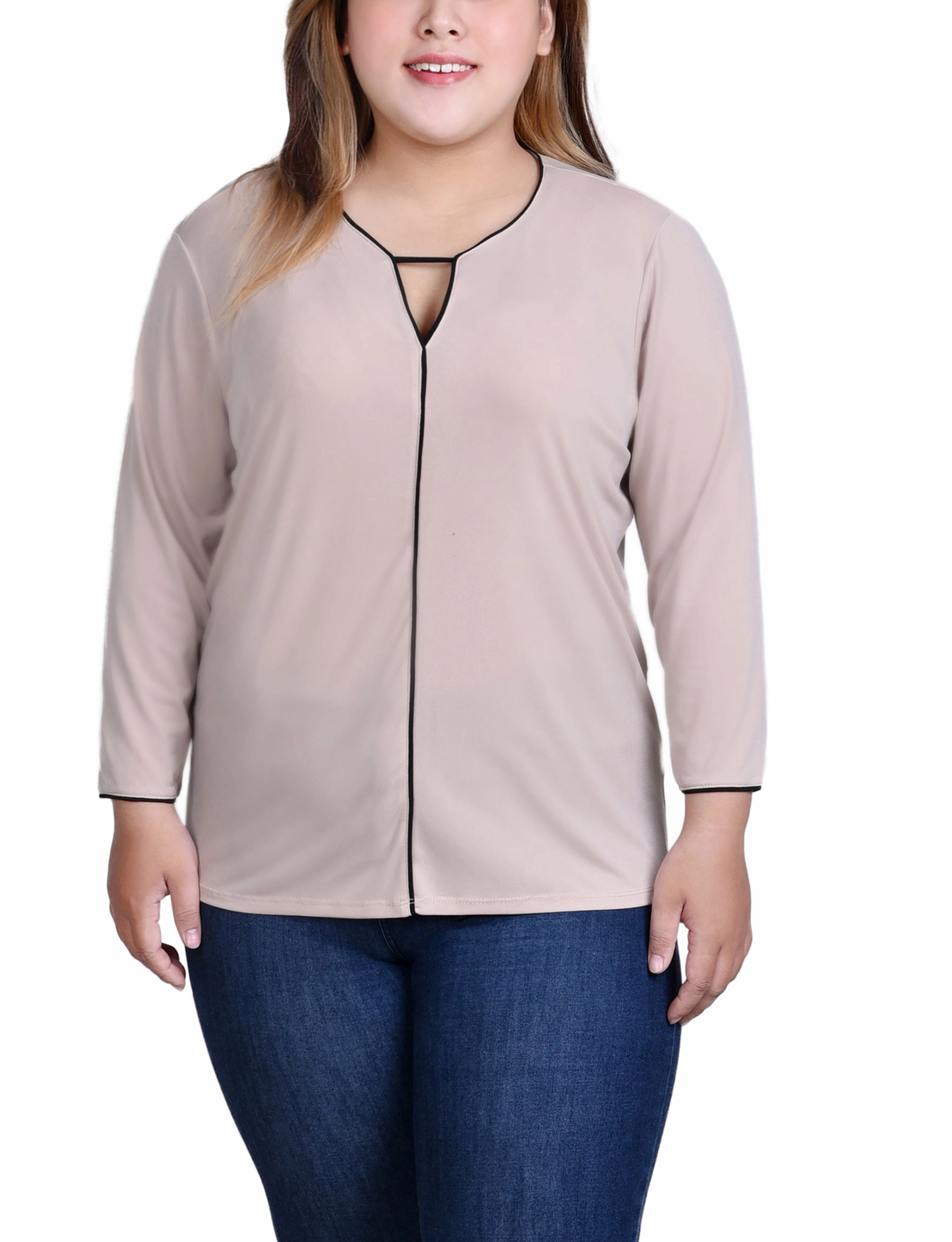 Plus Size 3/4 Sleeve Piped Top Everyday Jacket