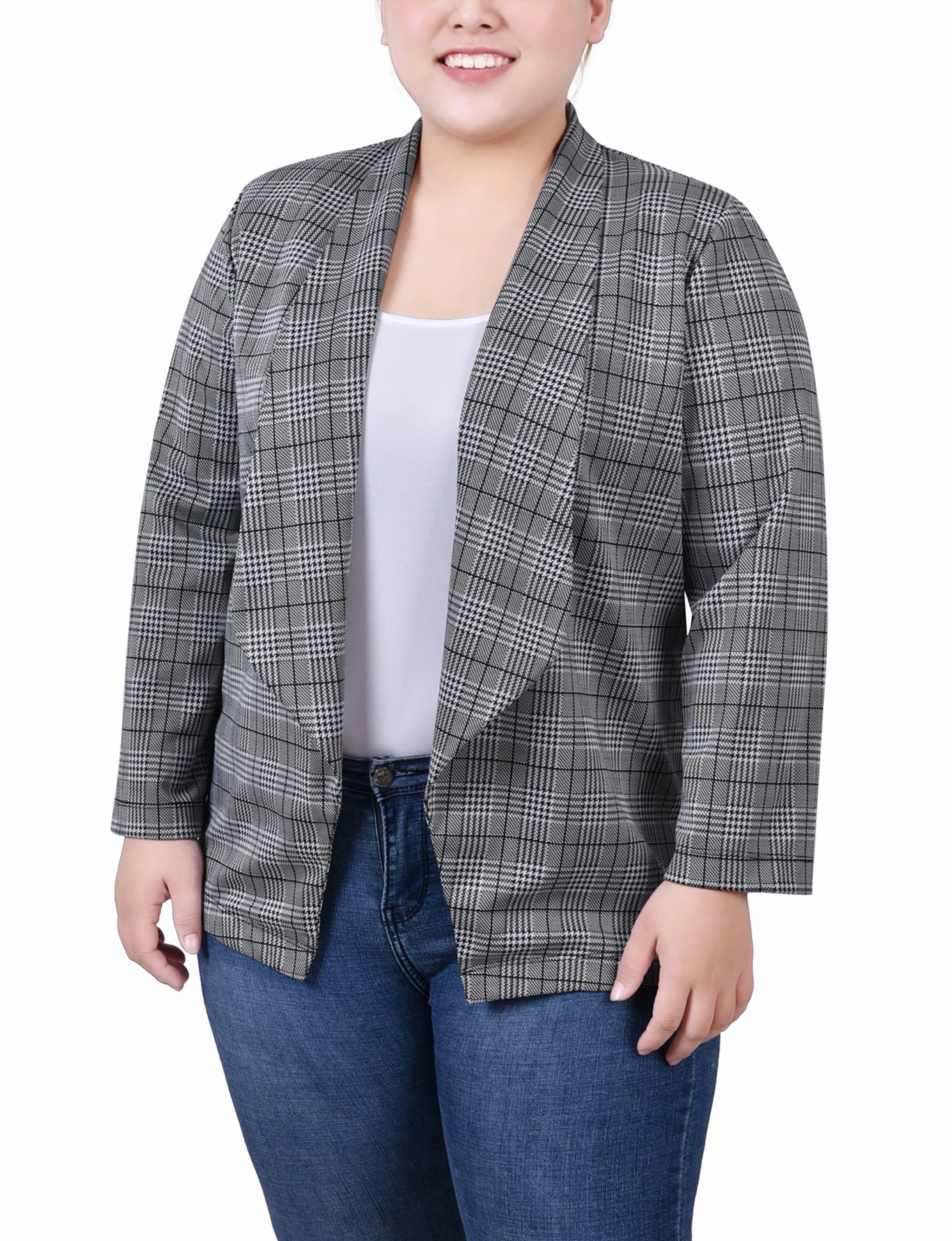 Plus Size 3/4 Sleeve Ponte Jacket Durable Chainstitch