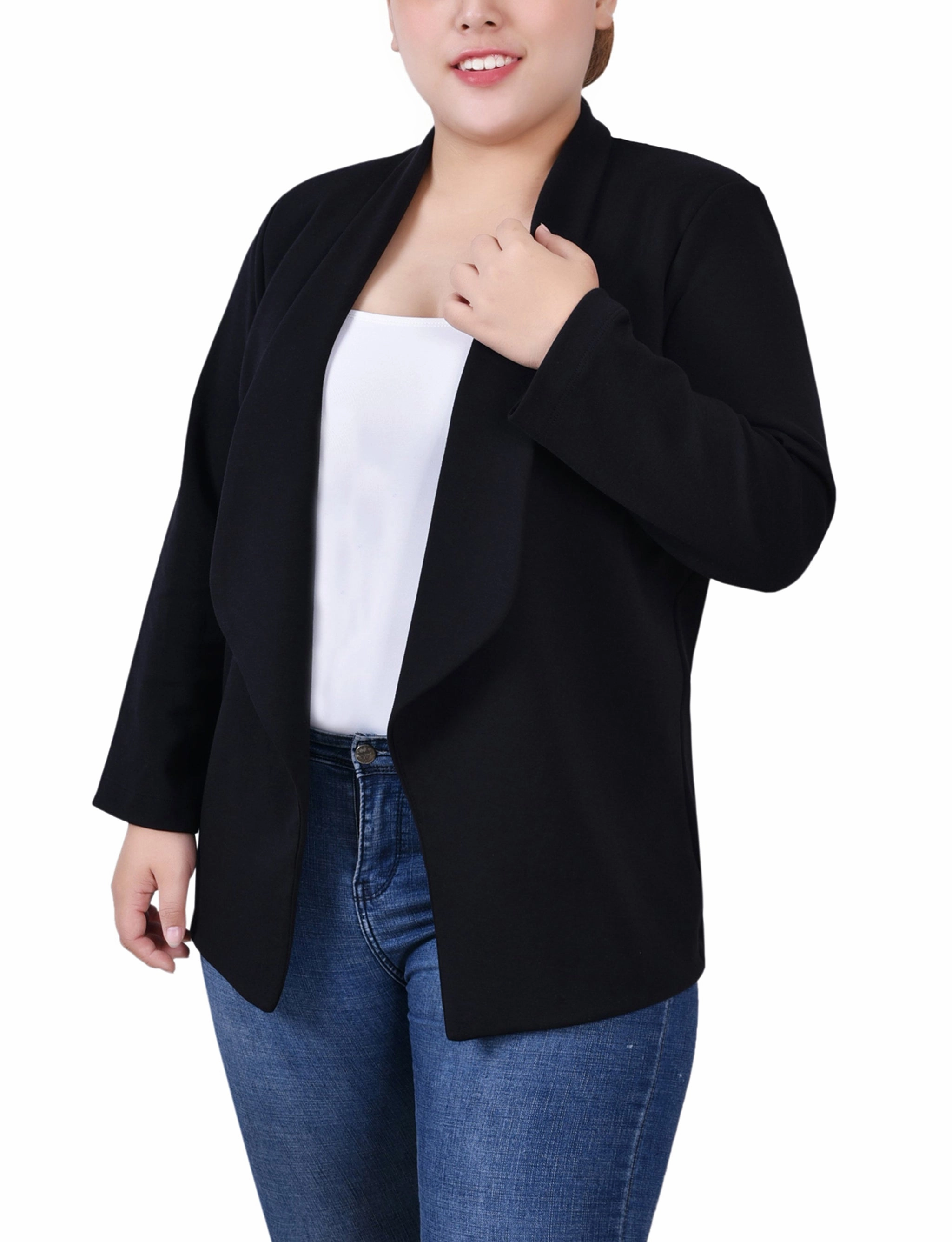 Plus Size 3/4 Sleeve Ponte Jacket Thermal Regulation Technology Interlock Weave