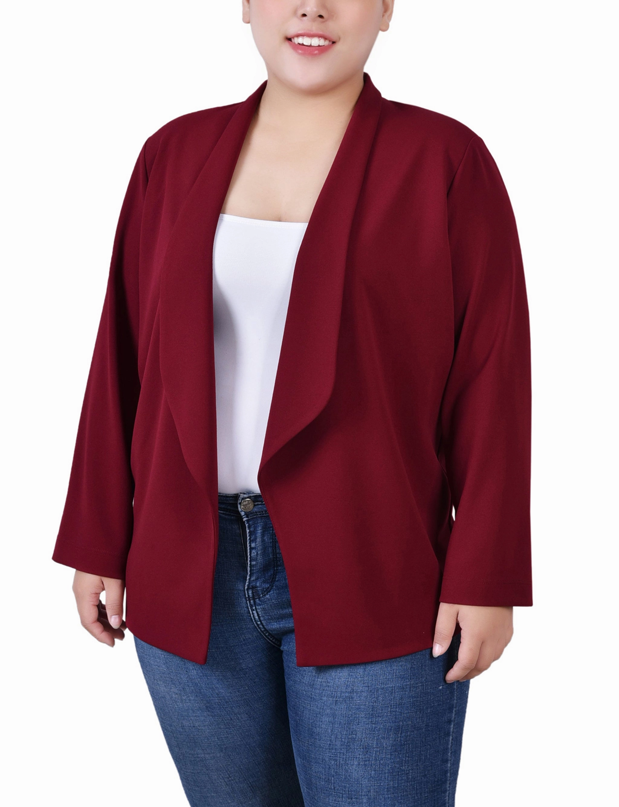 Plus Size 3/4 Sleeve Ponte Jacket MicrofiberTech Breathable Ventilation