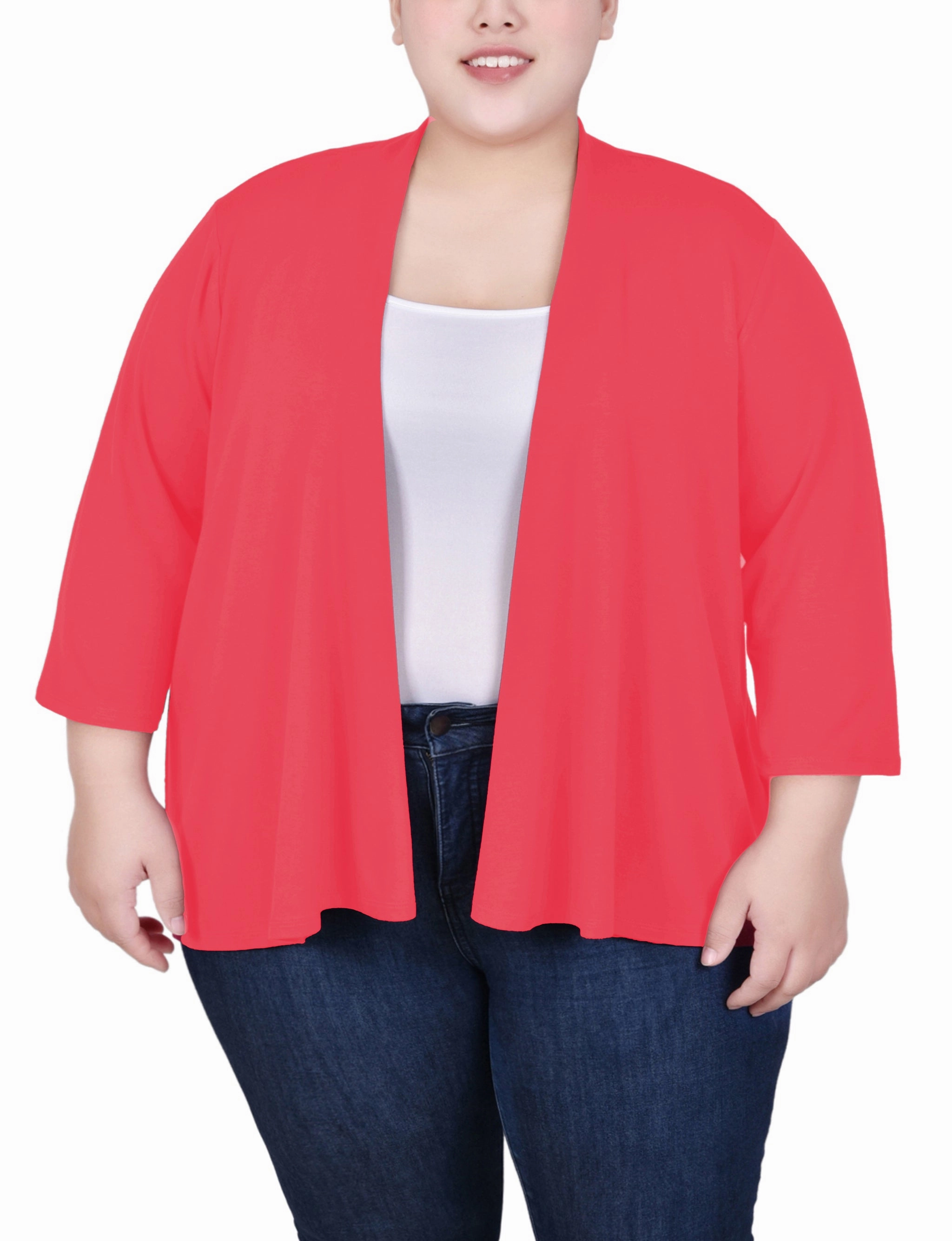 Plus Size 3/4 Sleeve Solid Cardigan Soft Pullover Simple Pullover