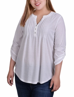 AdjustableHemCuffs NonChafeCollarTech Plus Size 3/4 Tab Sleeve Y Neck Top