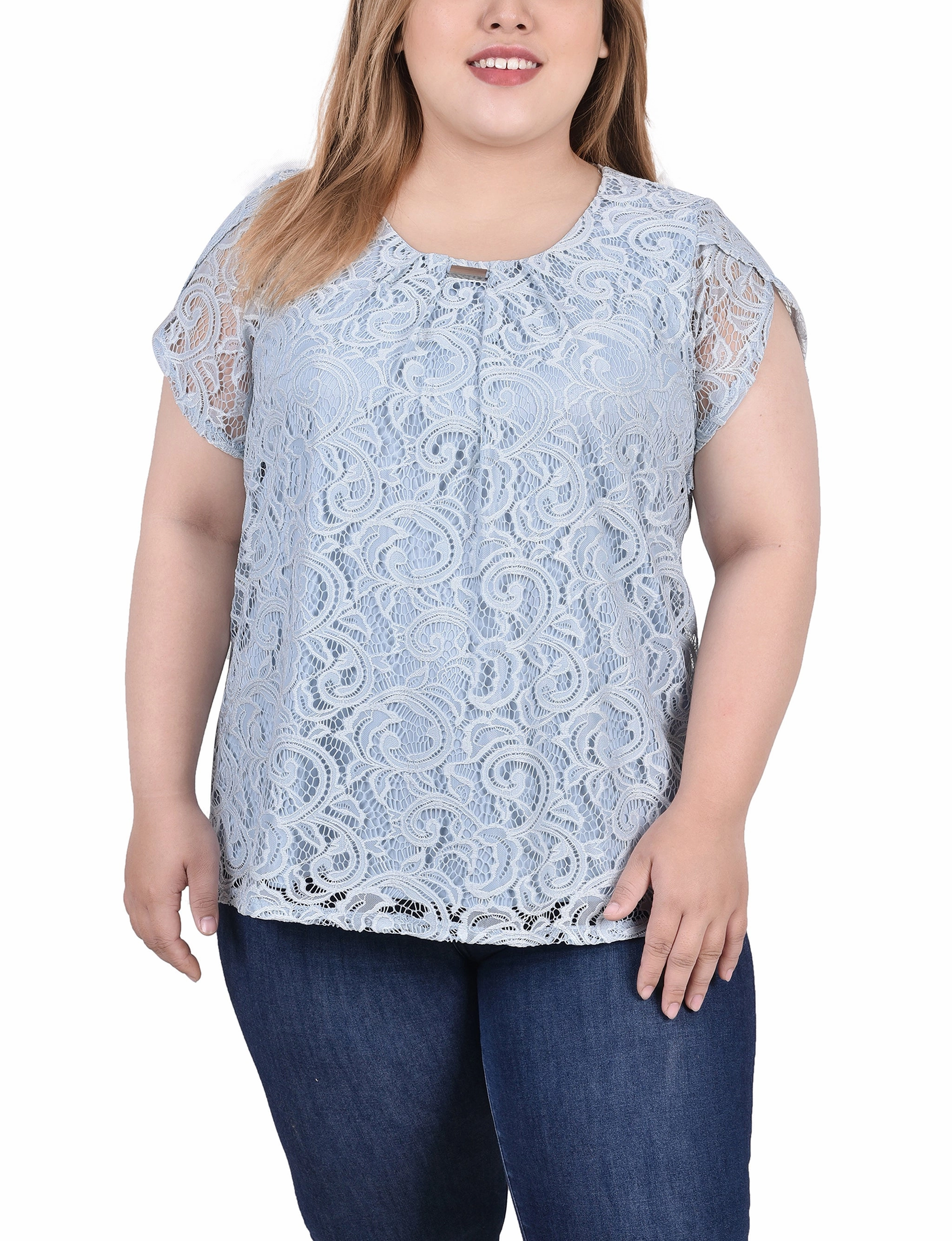 Plus Size Lace Petal Sleeve Top UniversalFit