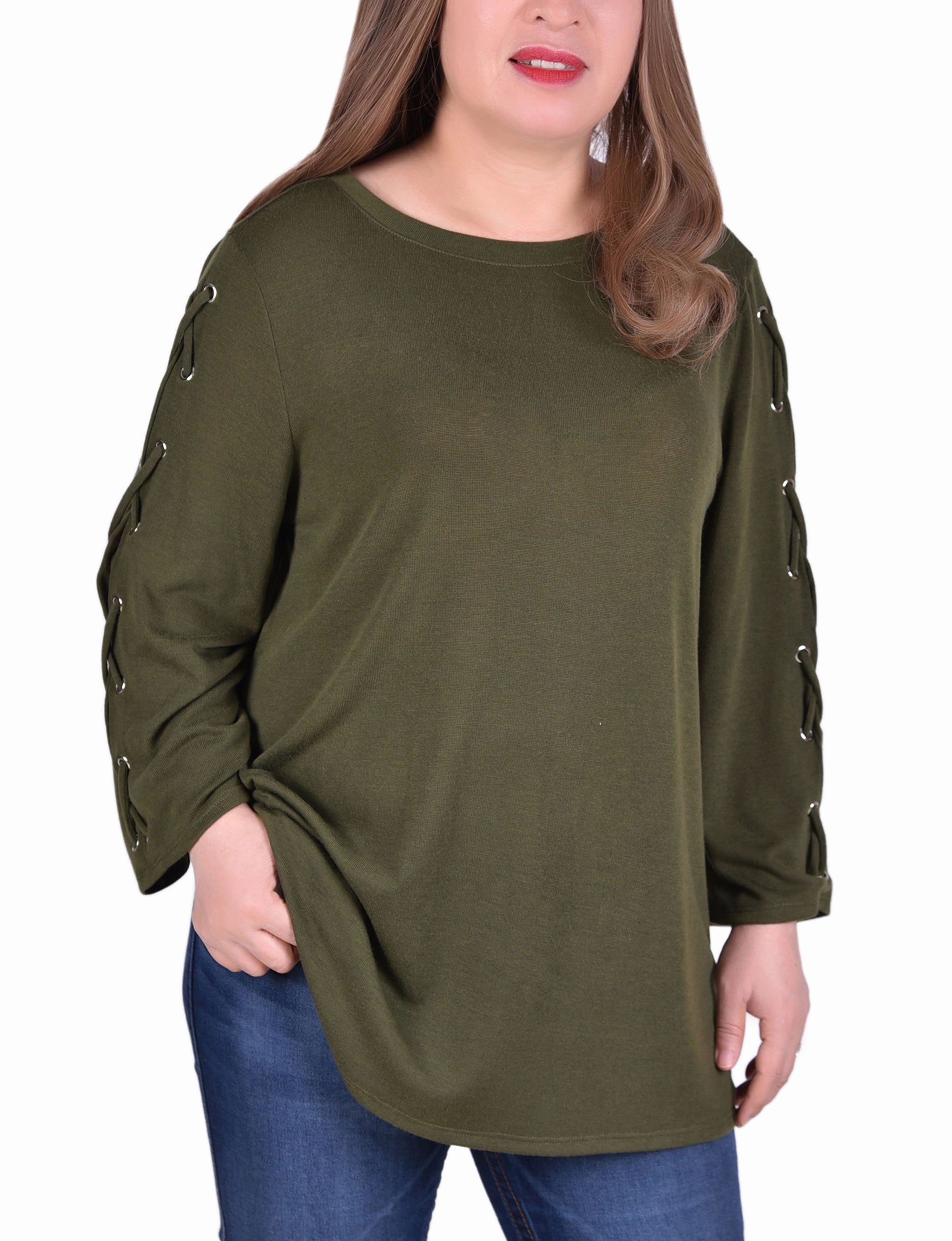 Stretchable Waistband Warm Layer Plus Size Laced Sleeve Top