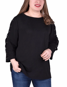 Plus Size Laced Sleeve Top Soft Knit