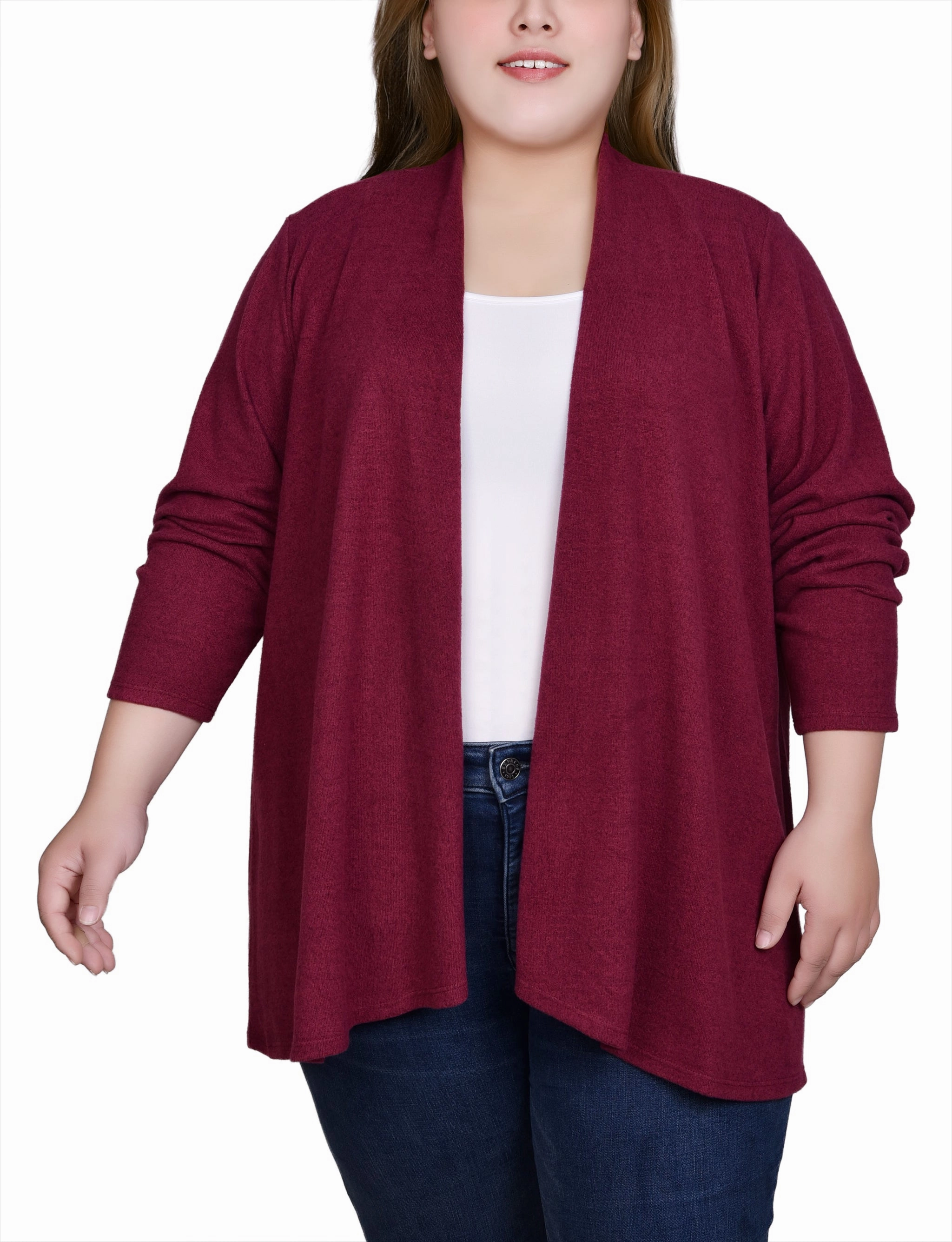 Roll Up Sleeve Design Plus Size Long Sleeve Swing Cardigan