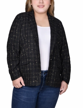 Plus Size Long Sleeve Tweed Jacket FoldableFeature