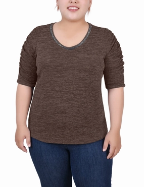 NonChafingTrim ErgonomicShape Plus Size Rouched Sleeve Top