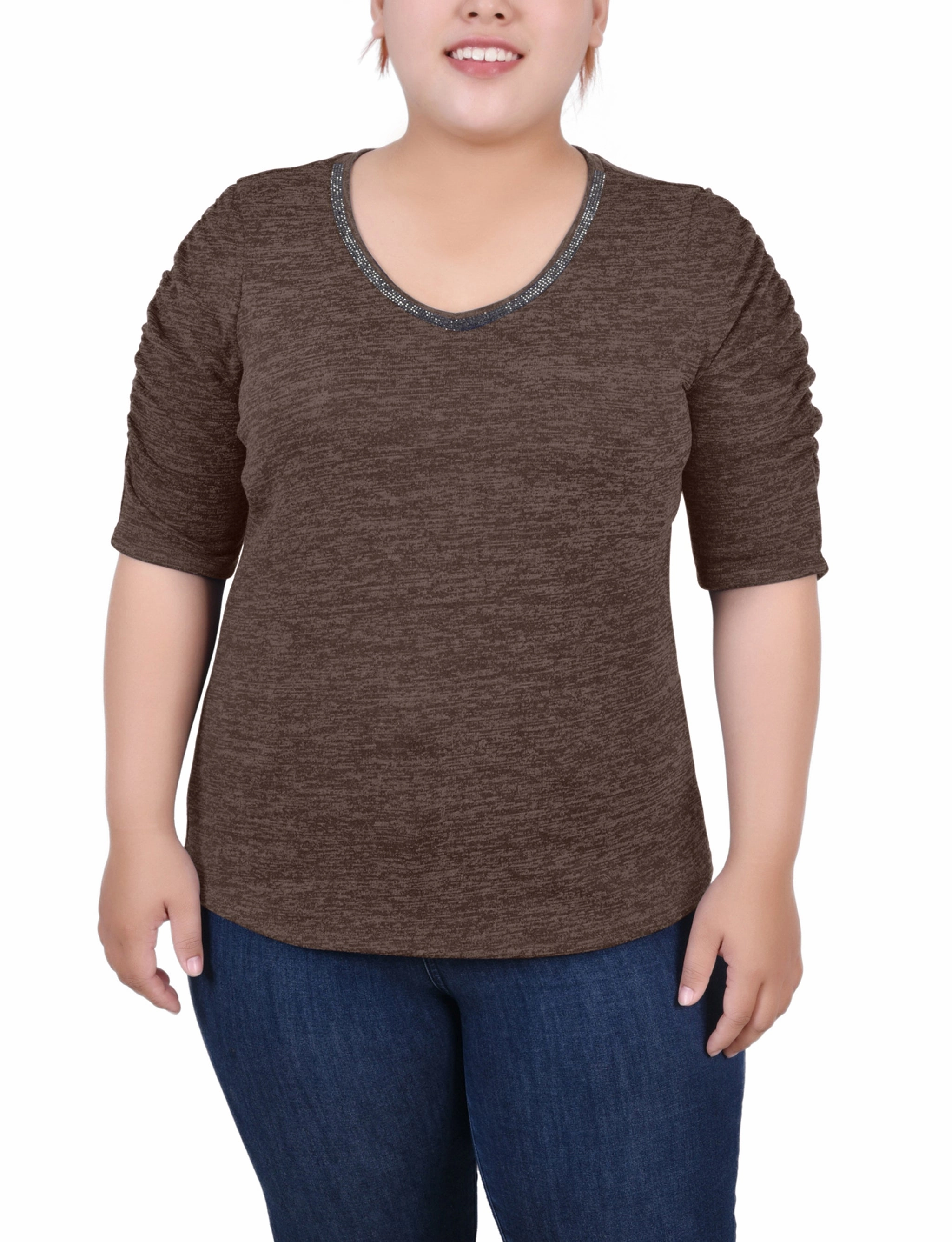 NonChafingTrim ErgonomicShape Plus Size Rouched Sleeve Top