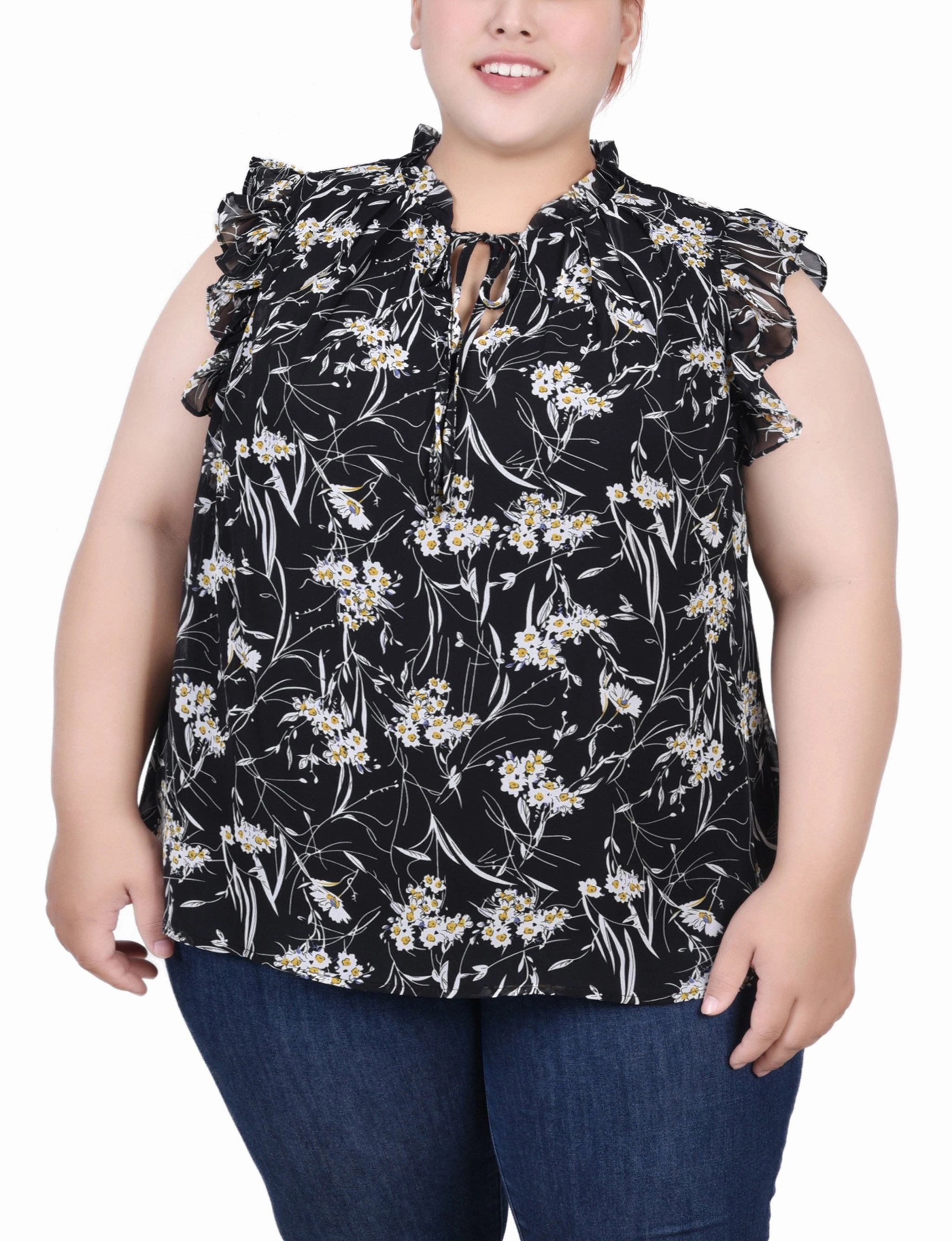 Architectural Tailoring Plus Size Ruffled Sleeve Blouse With Tie Closure