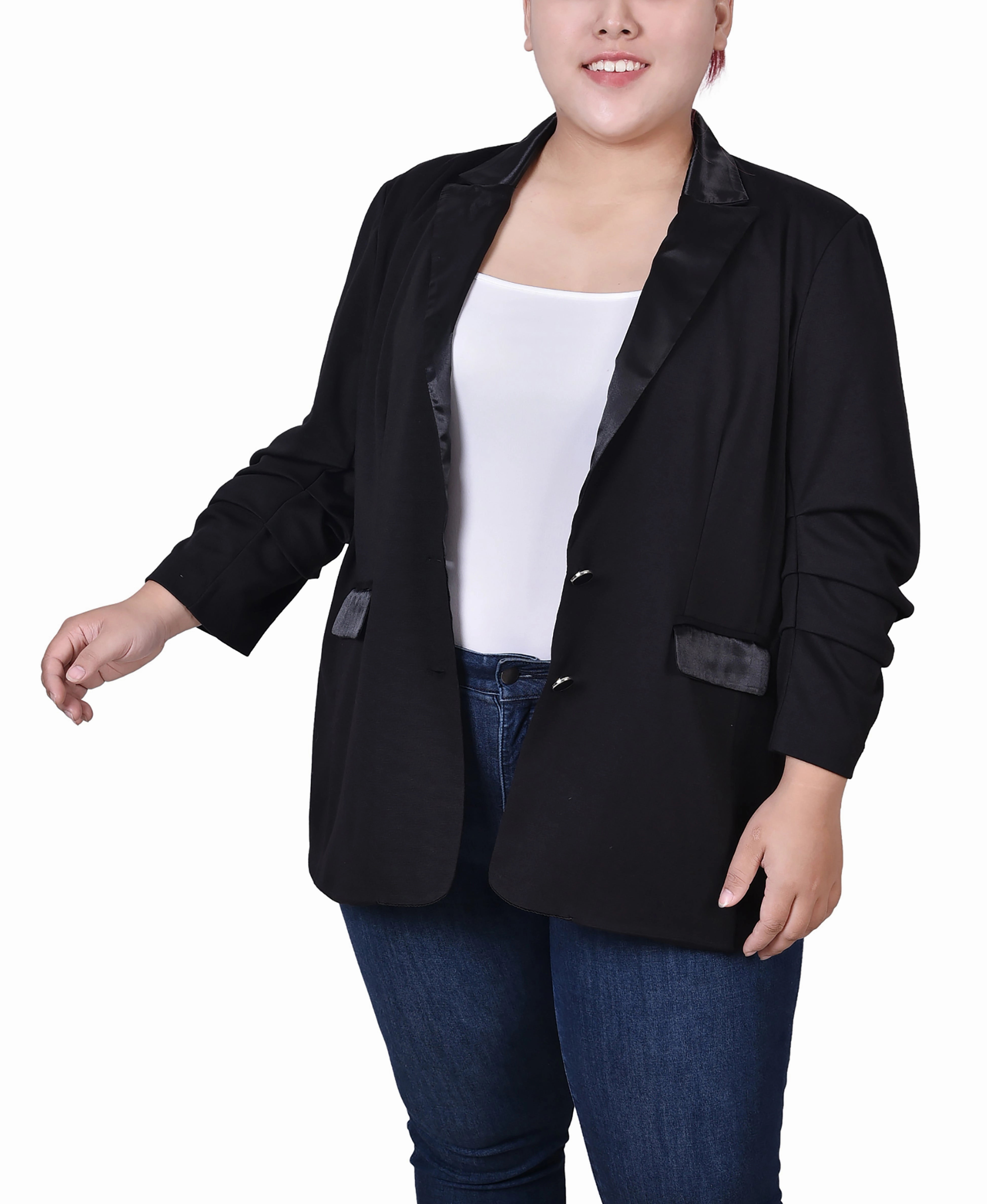 Plus Size Satin Lapel Scuba Crepe Jacket QuickDry Performance UVProtective Coating