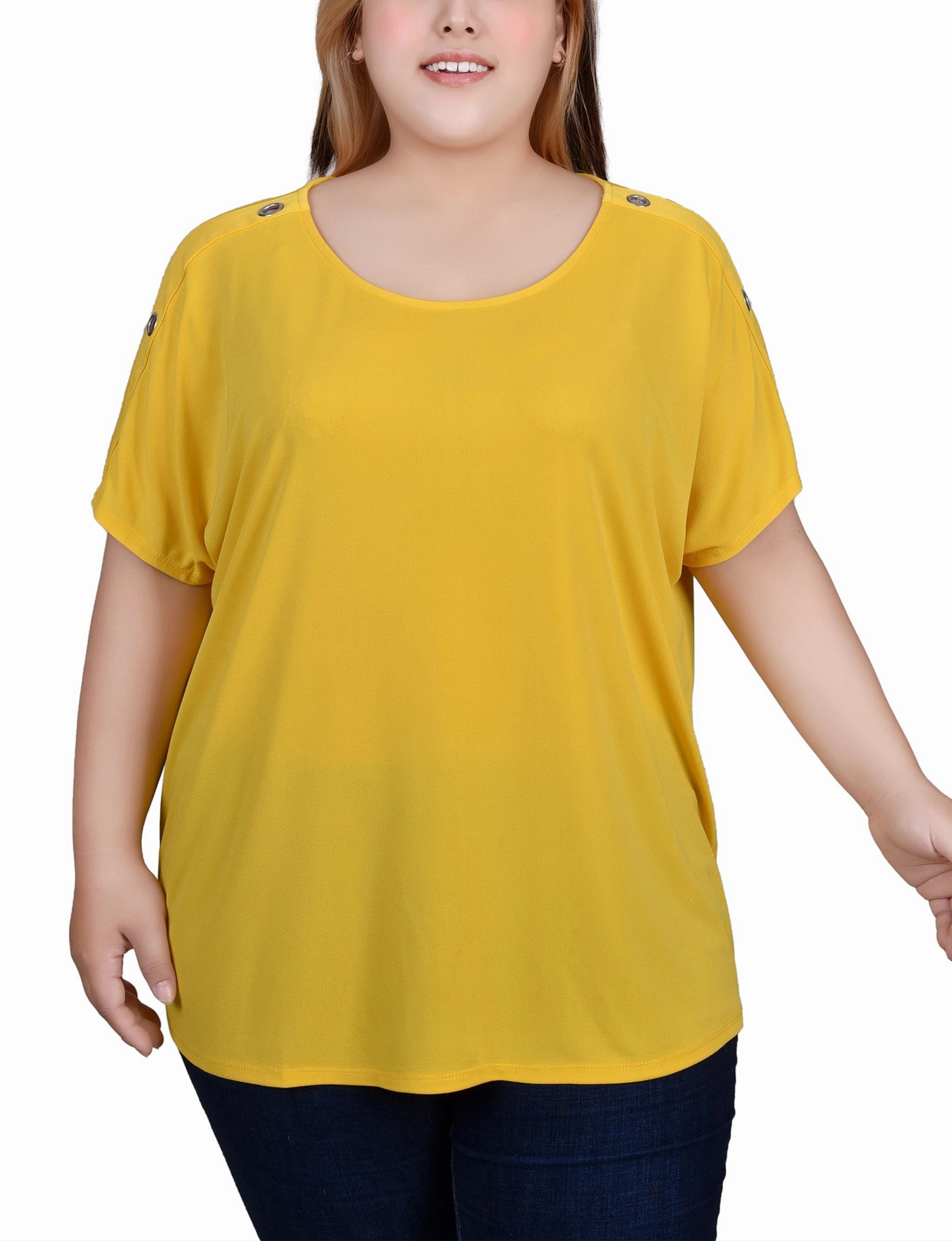 Erasable Surface Coating Yarn Dye Stripe Plus Size Short Sleeve Extended Sleeve Tunic Top
