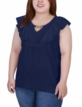 Plus Size Sleeveless Flutter Yoke Blouse TearResistantWeave