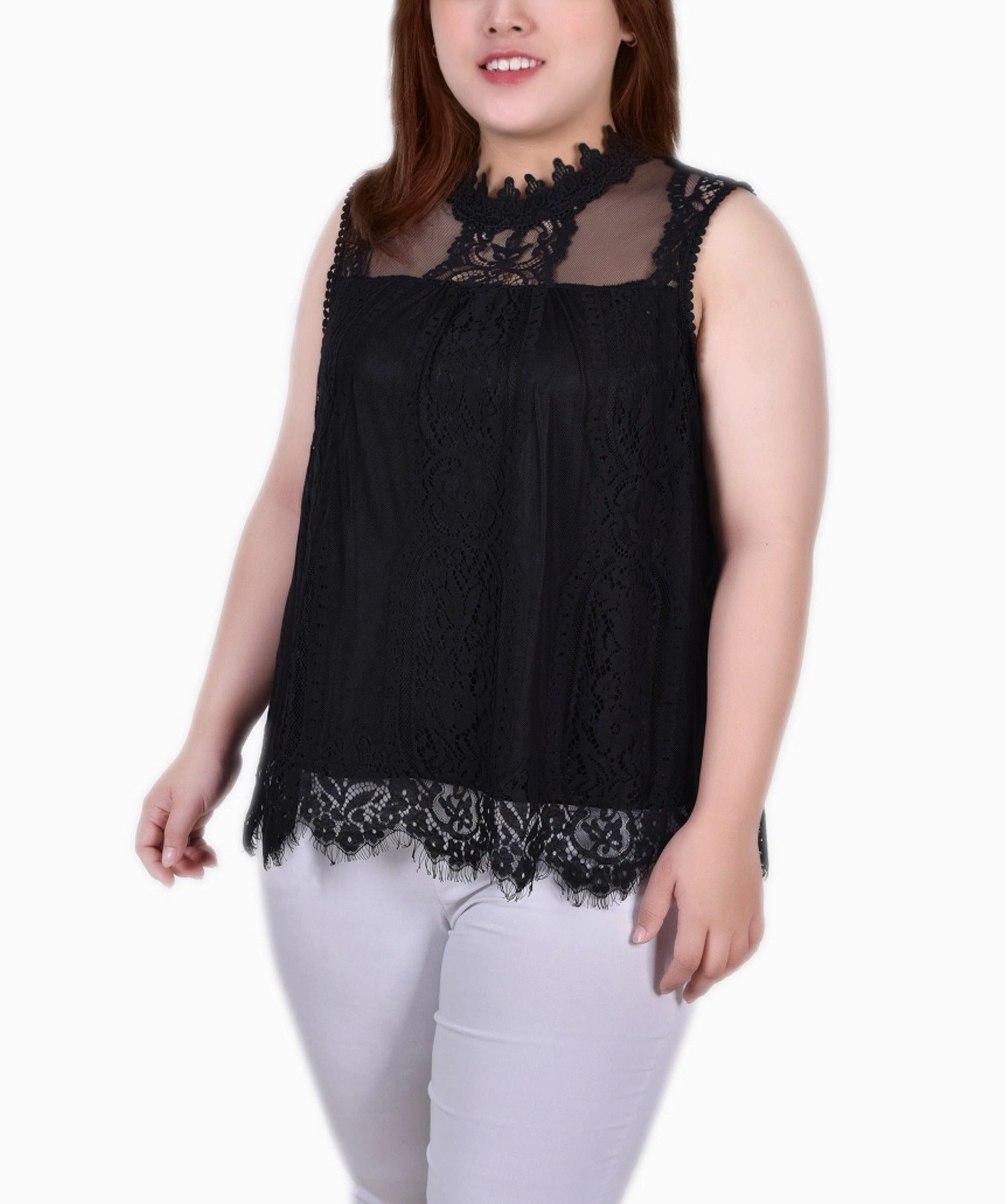 Plus Size Sleeveless Mock Neck Lace Top QuickPackFoldableDesign LaserCutVents