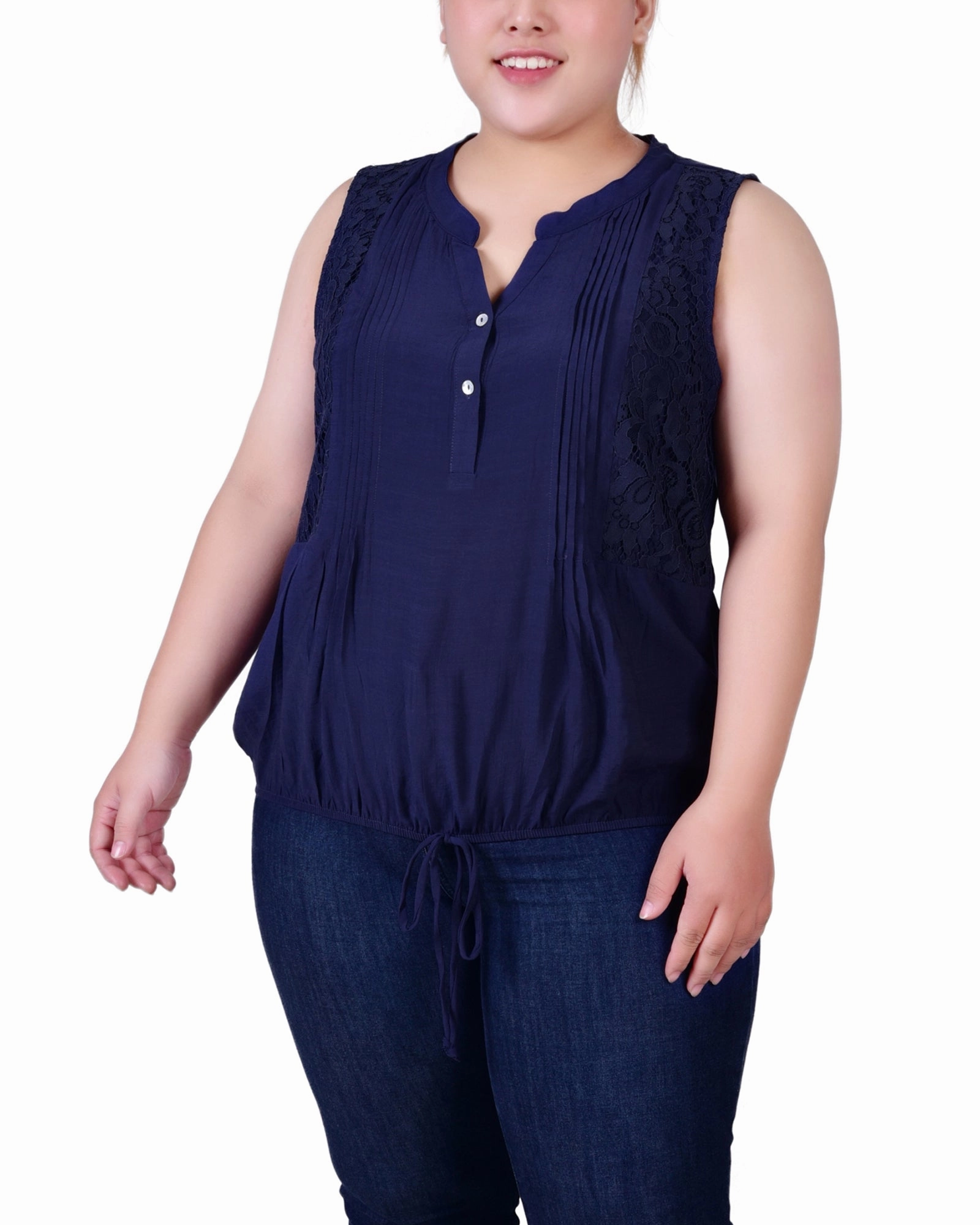 Thermochromic Color Shift Tech TonalStitching Plus Size Sleeveless Pintuck Tie-Hem Blouse