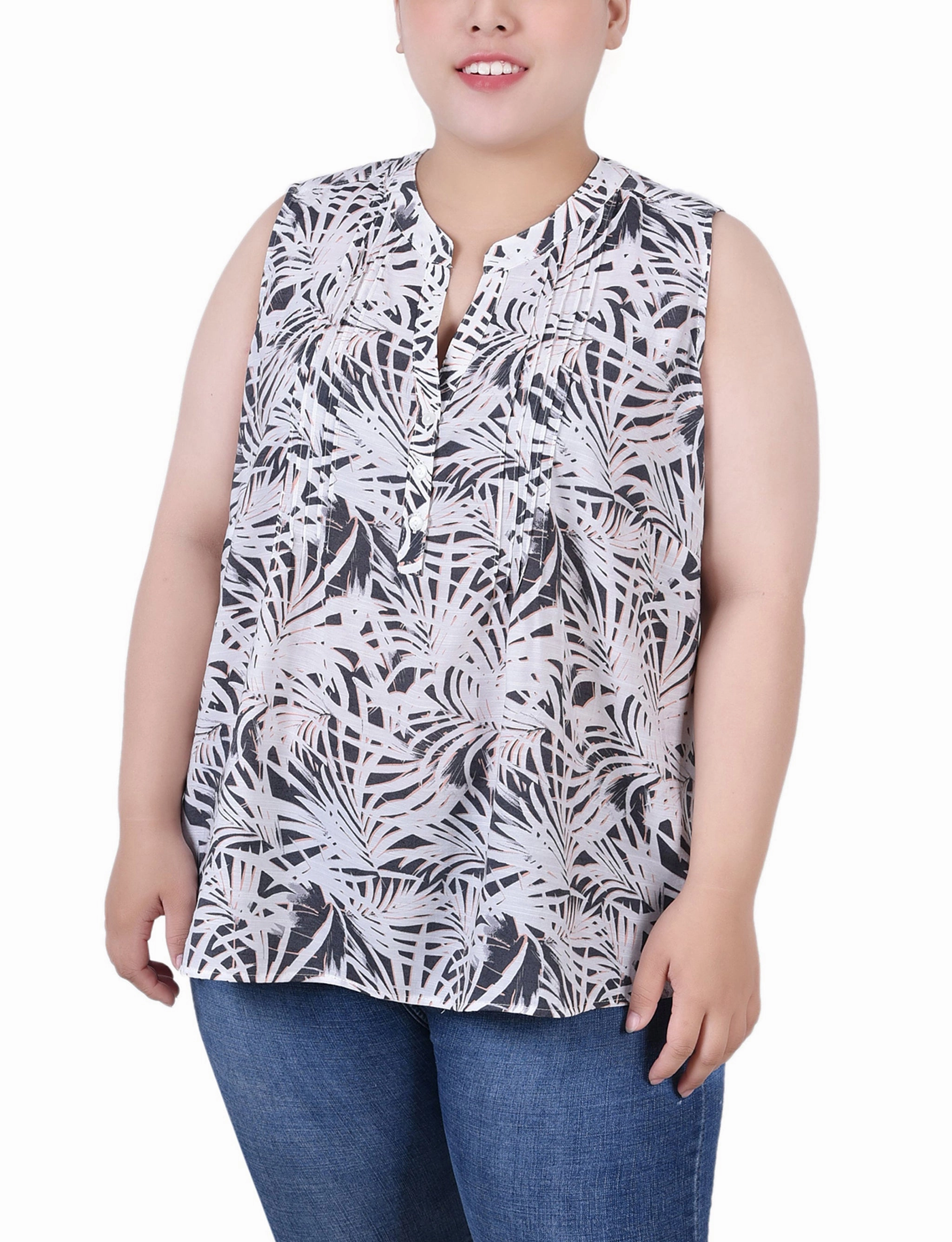 Plus Size Sleeveless Pintucked Blouse MoistureManagementSystem