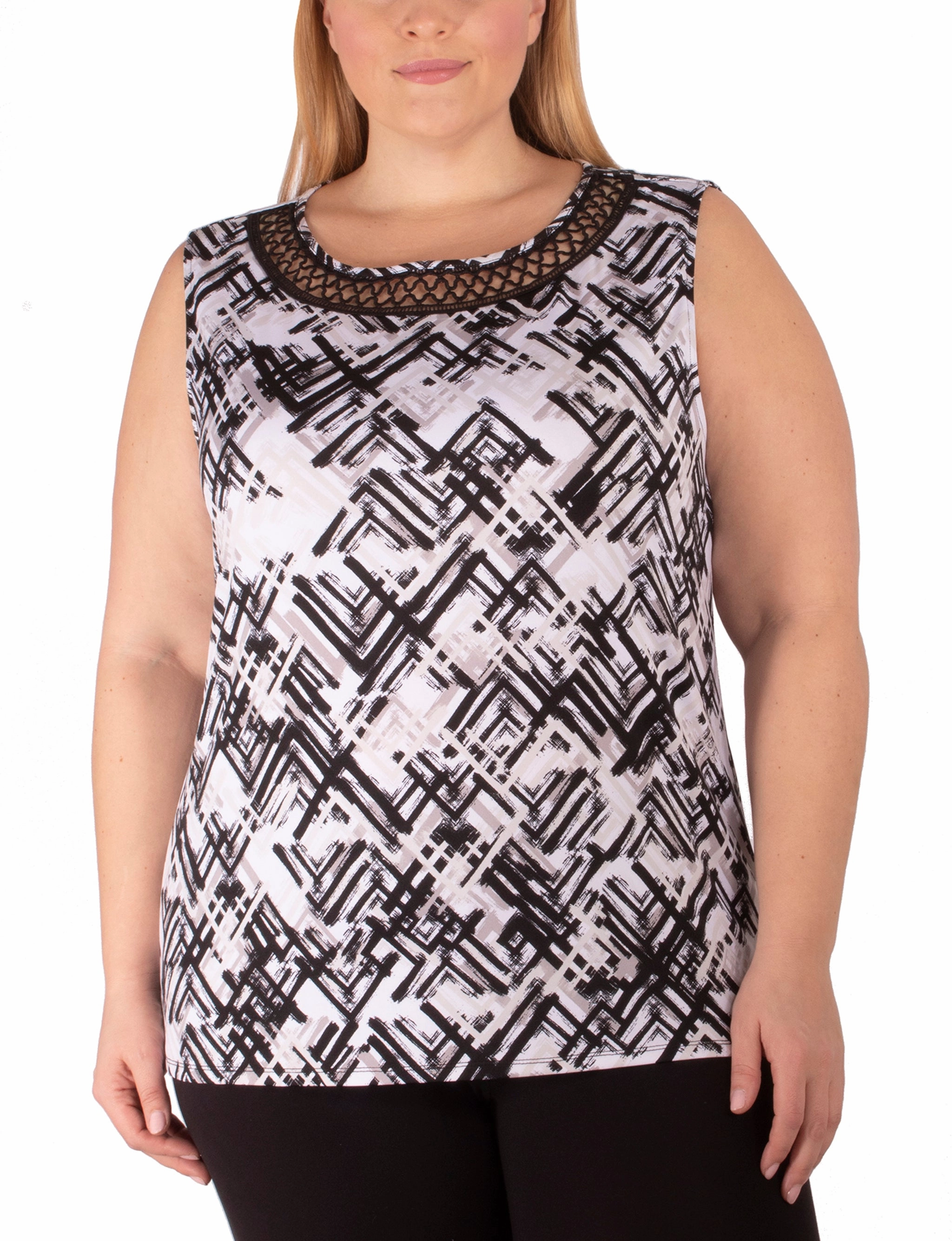 Multipurpose Layering Piece Stretch Waistband Design Plus Size Sleeveless Top With Crochet Neckline