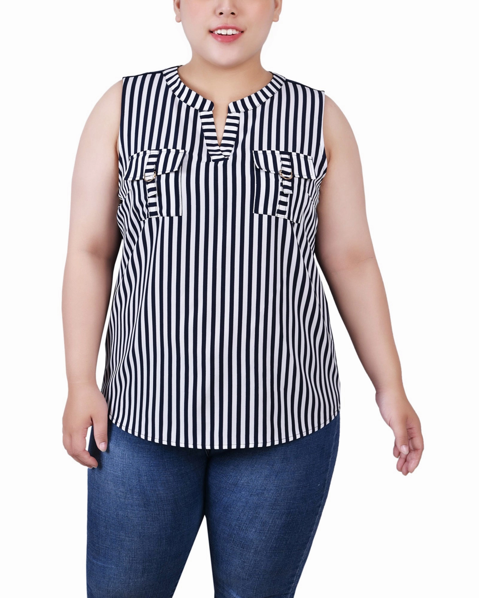 Comfortable Design Plus Size Sleeveless Y Neck Combo Blouse