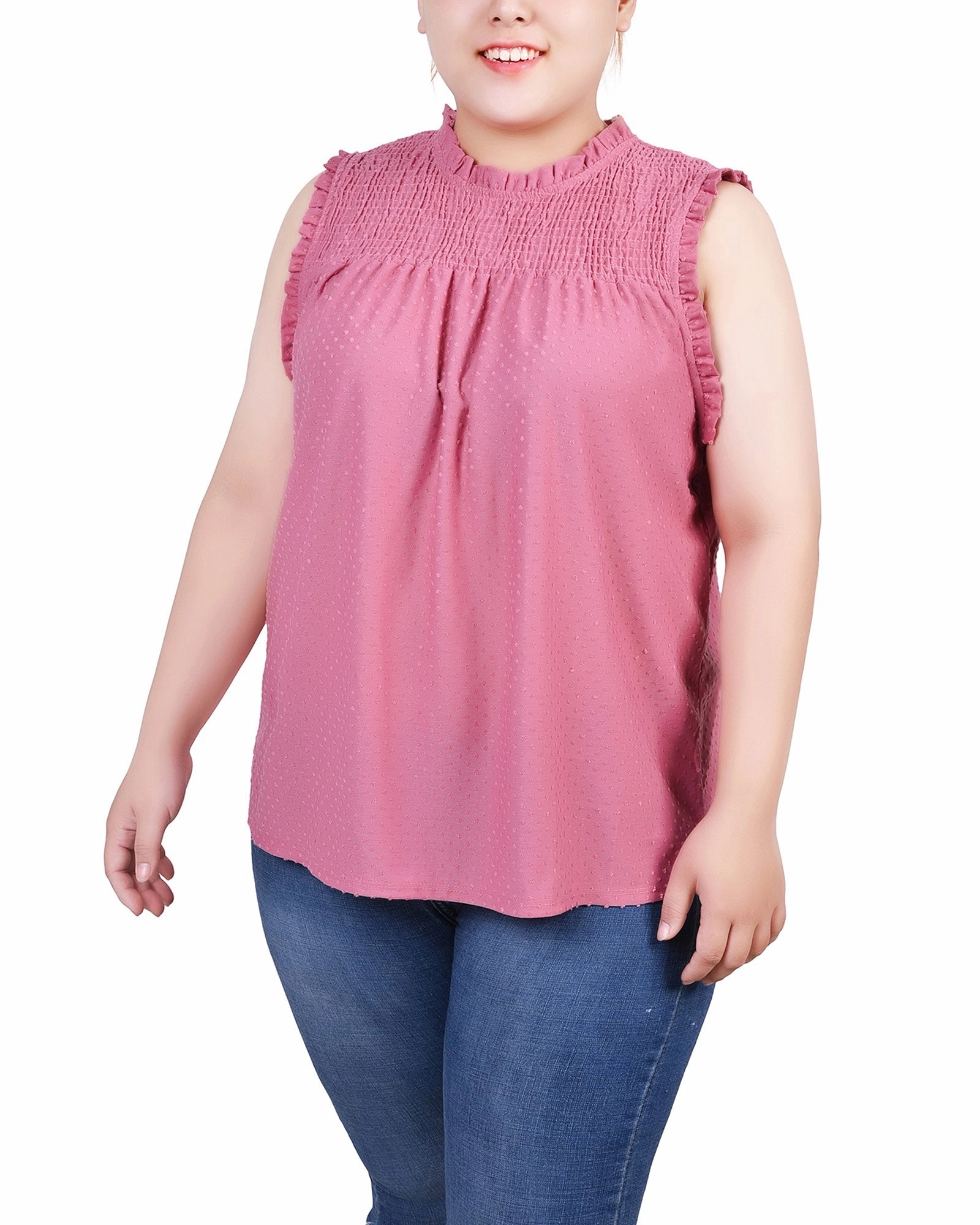 Plus Size Sleeveless Yoke Top With Ruffles Durable Color Retention Eco Friendly Fabric