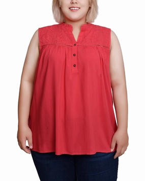 Plus Size Sleeveless Yoked Blouse NonRestrictiveSilhouette HighStretch