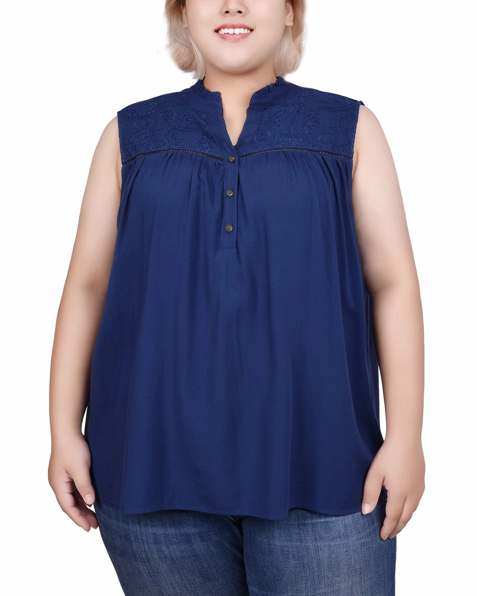 Plus Size Sleeveless Yoked Blouse elegant design