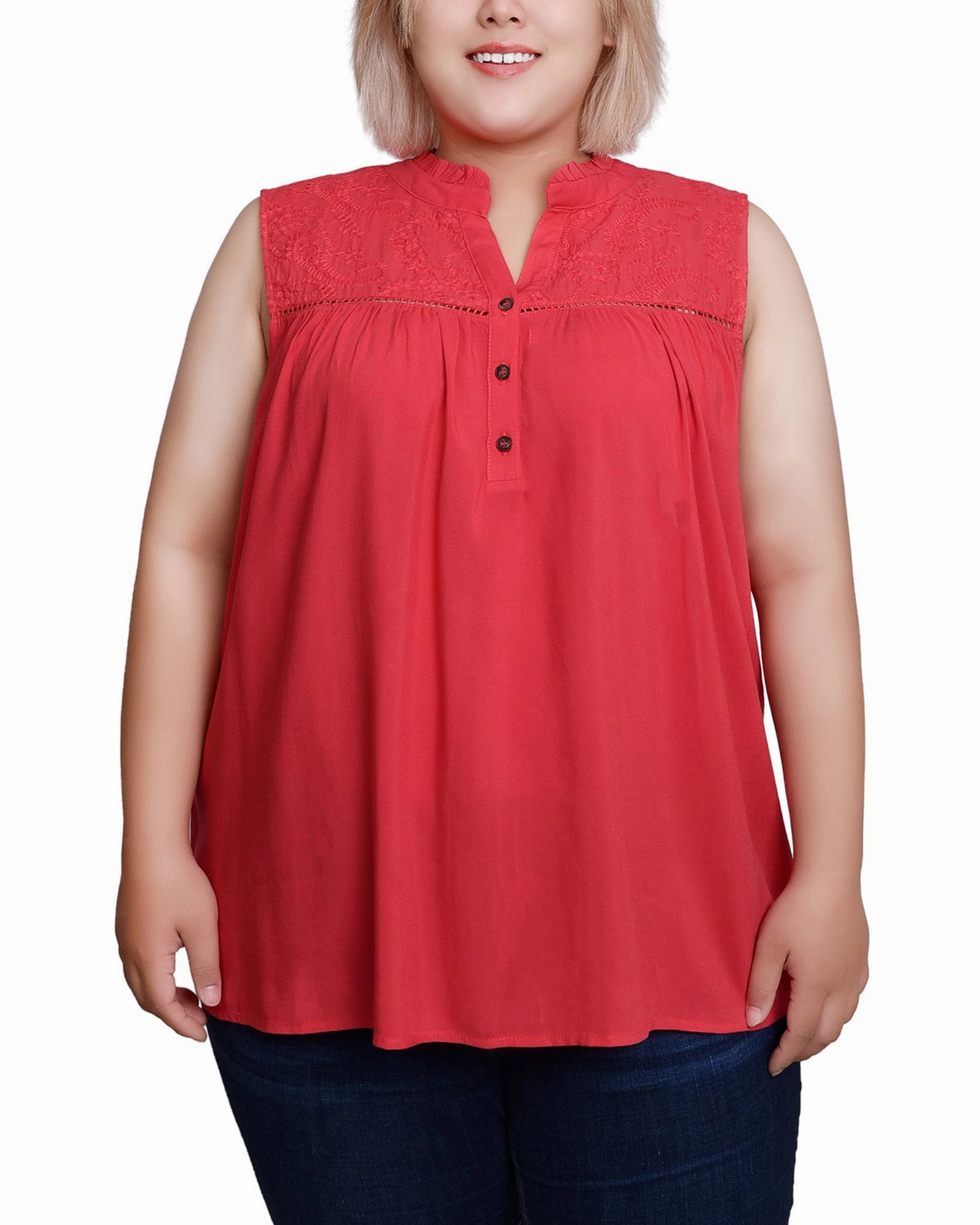 Basic Dress Snag Free Fabric Plus Size Sleeveless Yoked Blouse