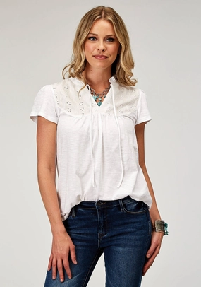 Roper Womens Victorian Shiffley White 100% Cotton S/S Shirt Casual Look