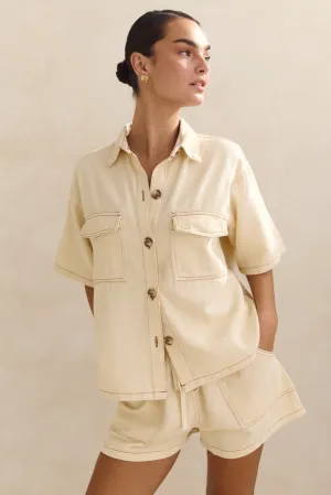 Stretchable Material Beatrice Denim Set (Cream)