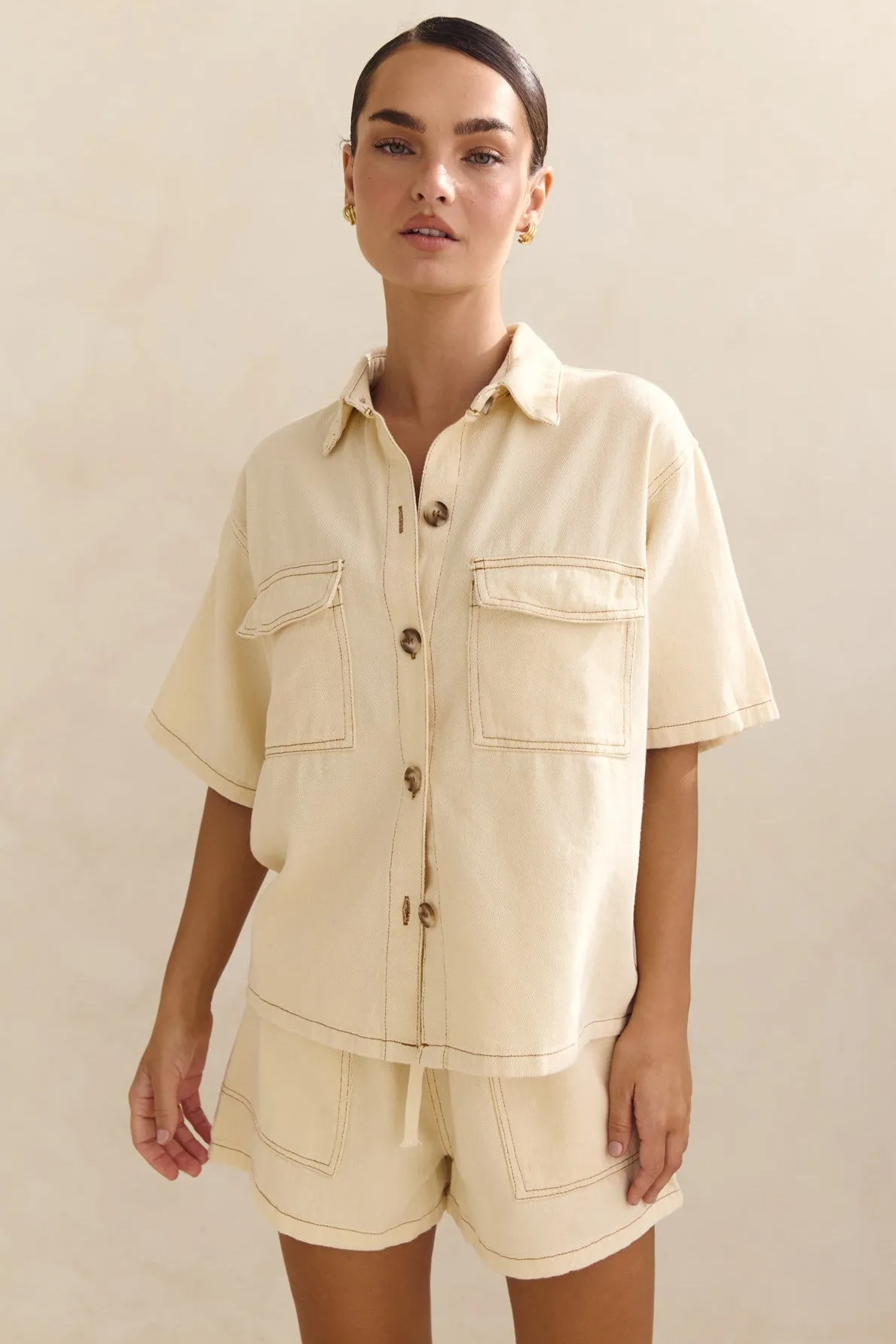 Beatrice Denim Set (Cream) Comfortable Shorts