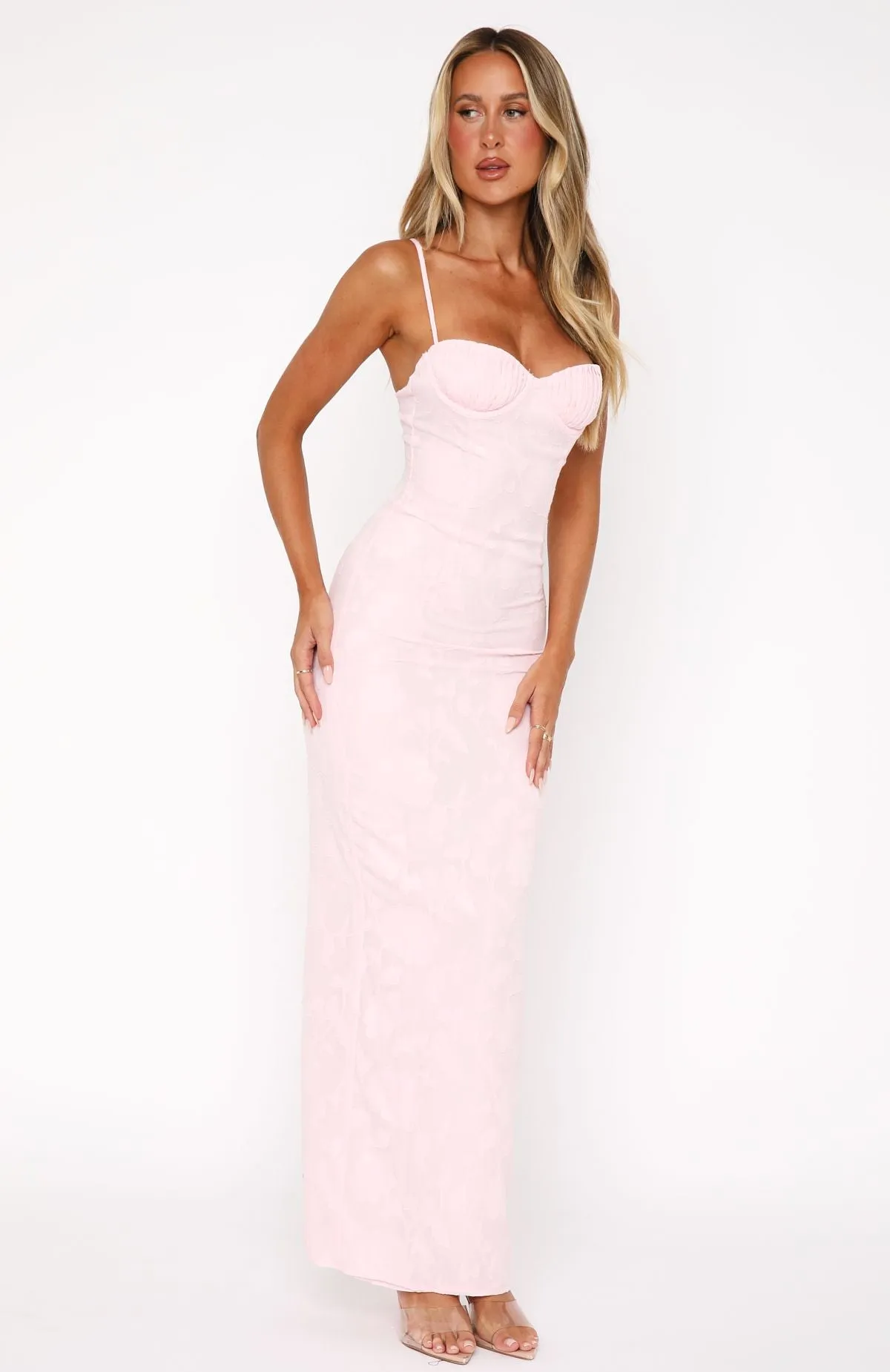 Poppy Dream Maxi Dress Baby Pink Drop Shoulder Design UVProtection Coating