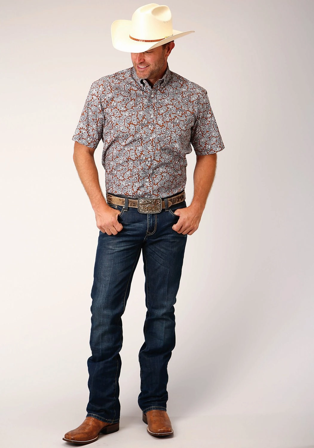 Roper Mens 1453 Copper Spring Orange 100% Cotton 1 Pkt S/S Shirt Odor control