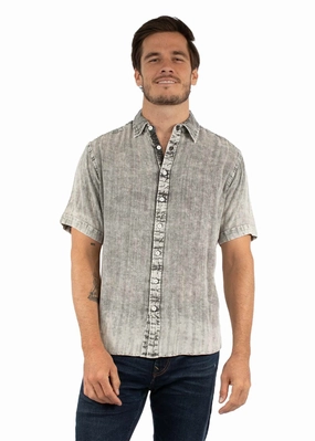 Trend-Driven Yoke Design Scully Mens Overdyed Acid Wash Charcoal 100% Cotton S/S Shirt