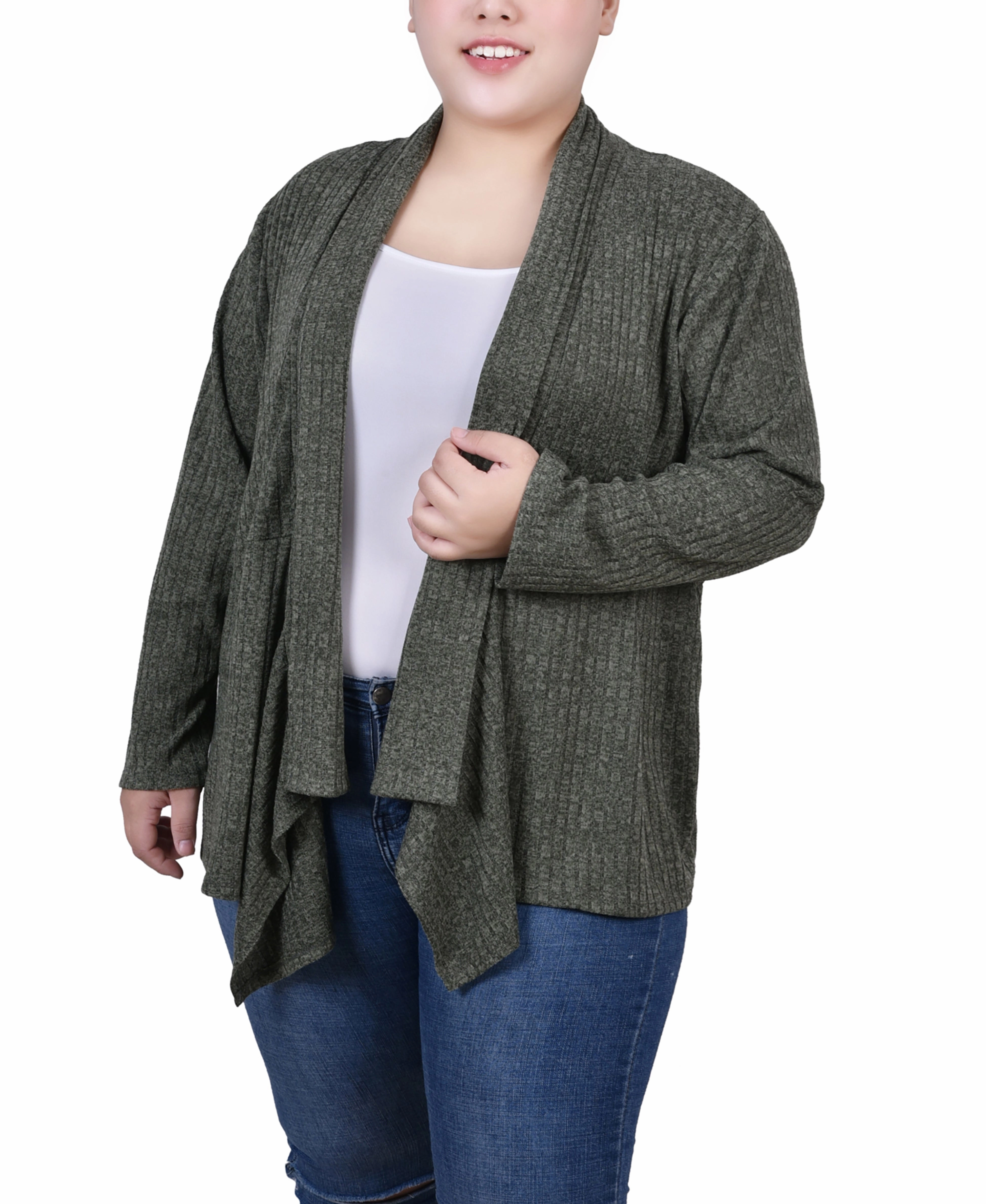 Plus Size Long Sleeve Ribbed Cardigan UniversalFit Reflective Safety Accents