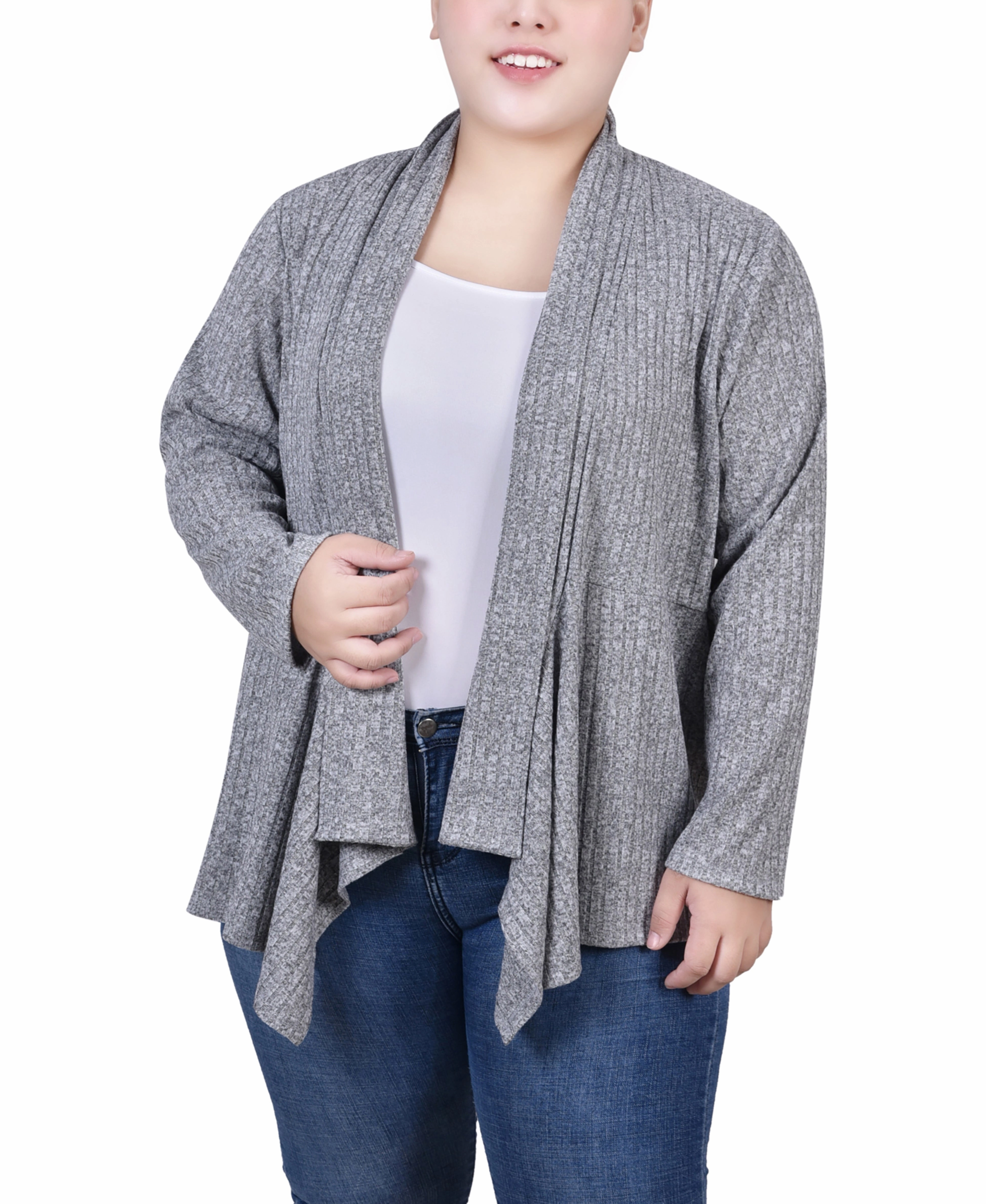 Plus Size Long Sleeve Ribbed Cardigan AbrasionResistant Edging Wear Resistant Edge