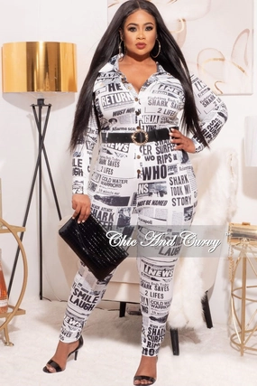 *Final Sale Plus Size NewsPrint Jumpsuit in Black & White Daily Motion