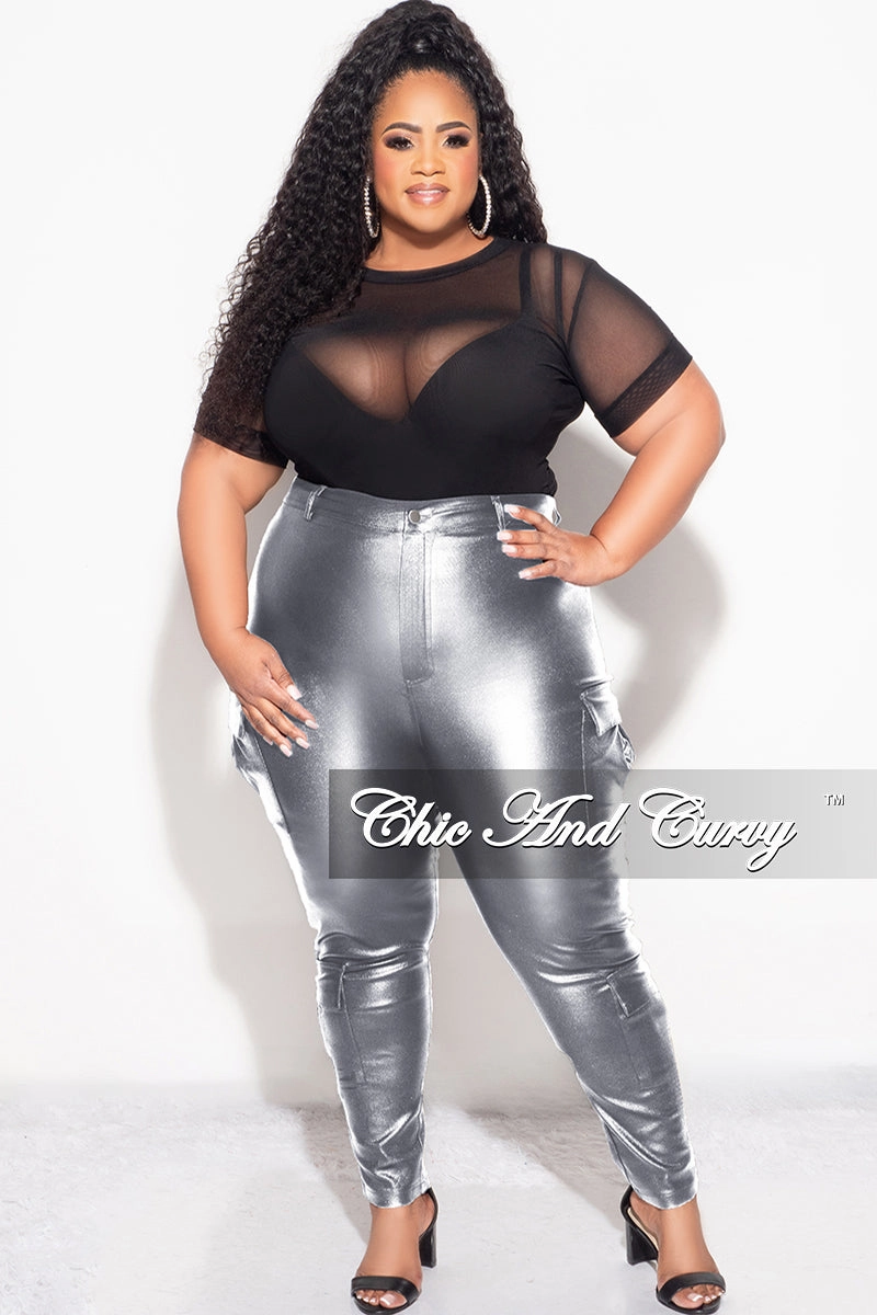 Flexibility Built-In Tough Materials Final Sale Plus Size Slim Cargo Pants in Metallic Silver