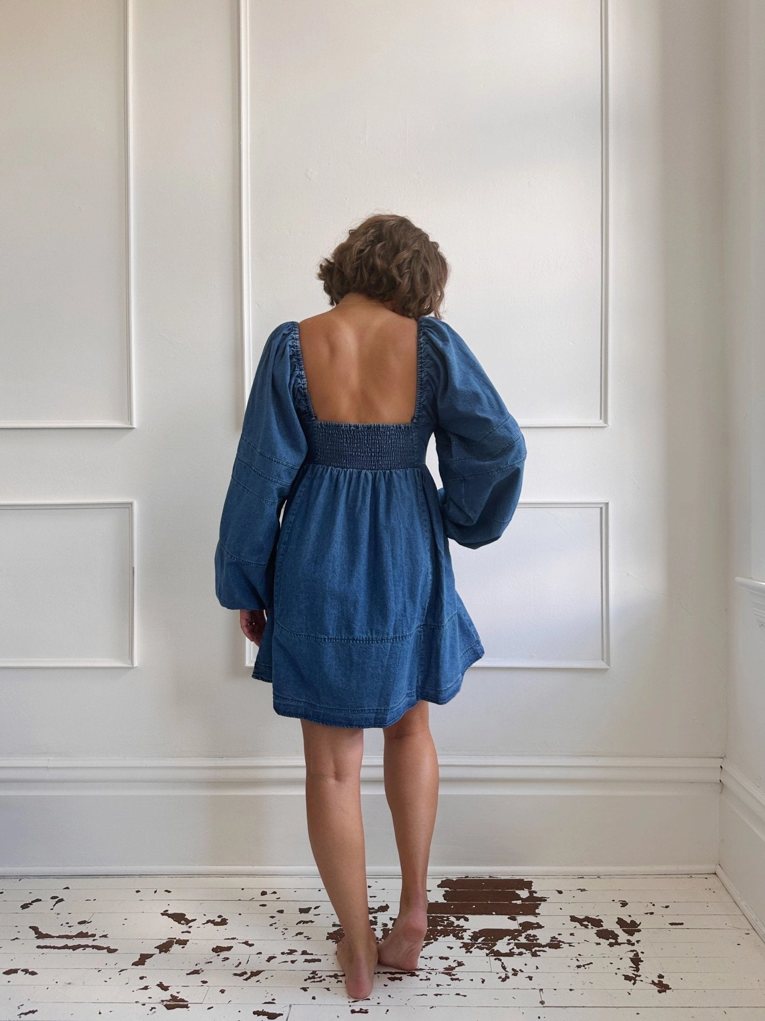 Light and Comfortable Wear Denim Empire Waist Mini Dress