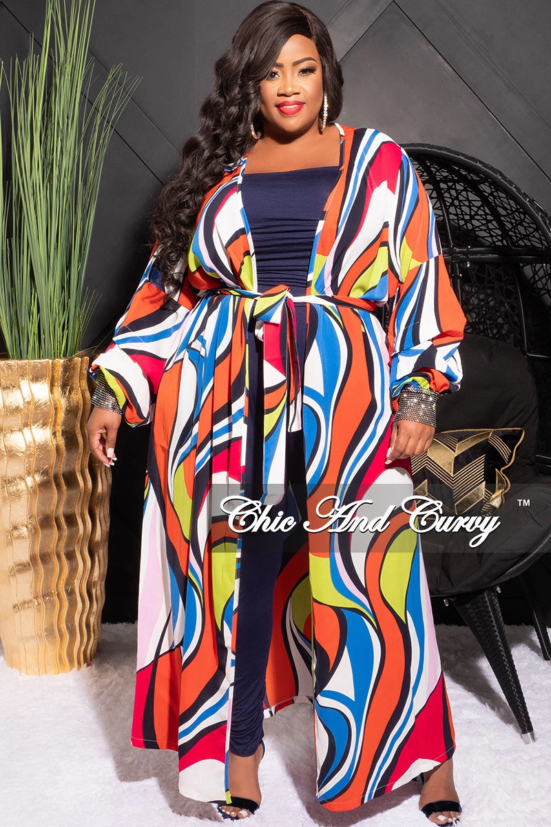 NonSlipGrip Cozy And Stylish Final Sale Plus Size Sheer Chiffon Duster with Waist Tie and Rhinestone Cuff in Orange Neon Green Royal Blue and White