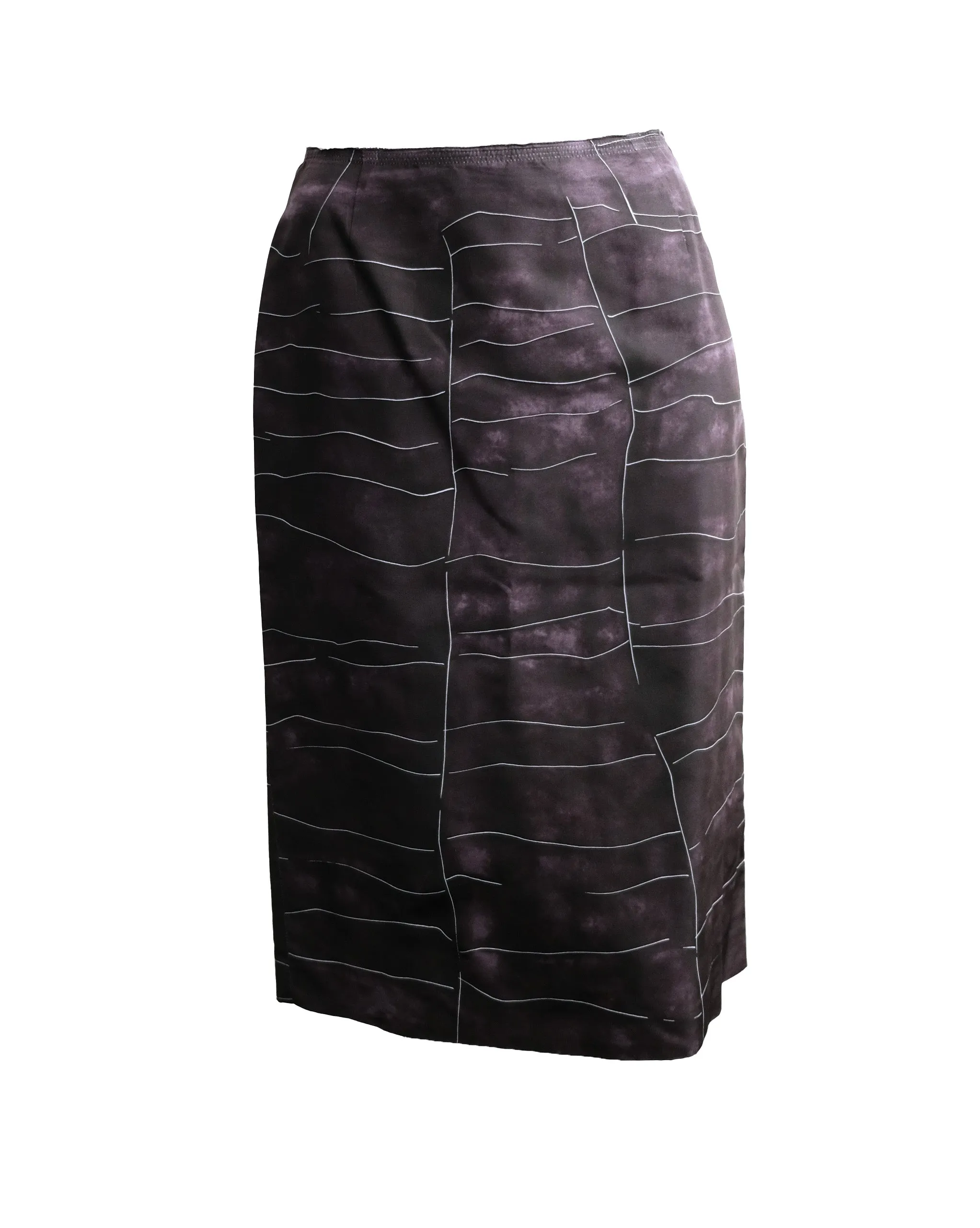 Prada Skirt & Shirt Set in Black Silk Faille with Abstract Print, UK10-14