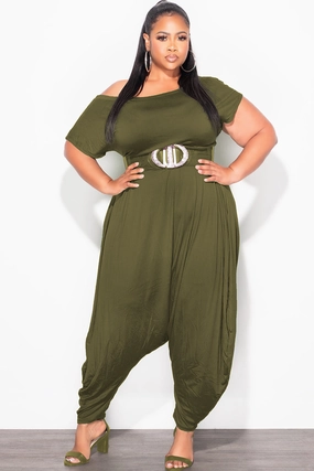 Final Sale Plus Size Harem Jumpsuit in Olive Green Chic Design Wear NonSlipGrip