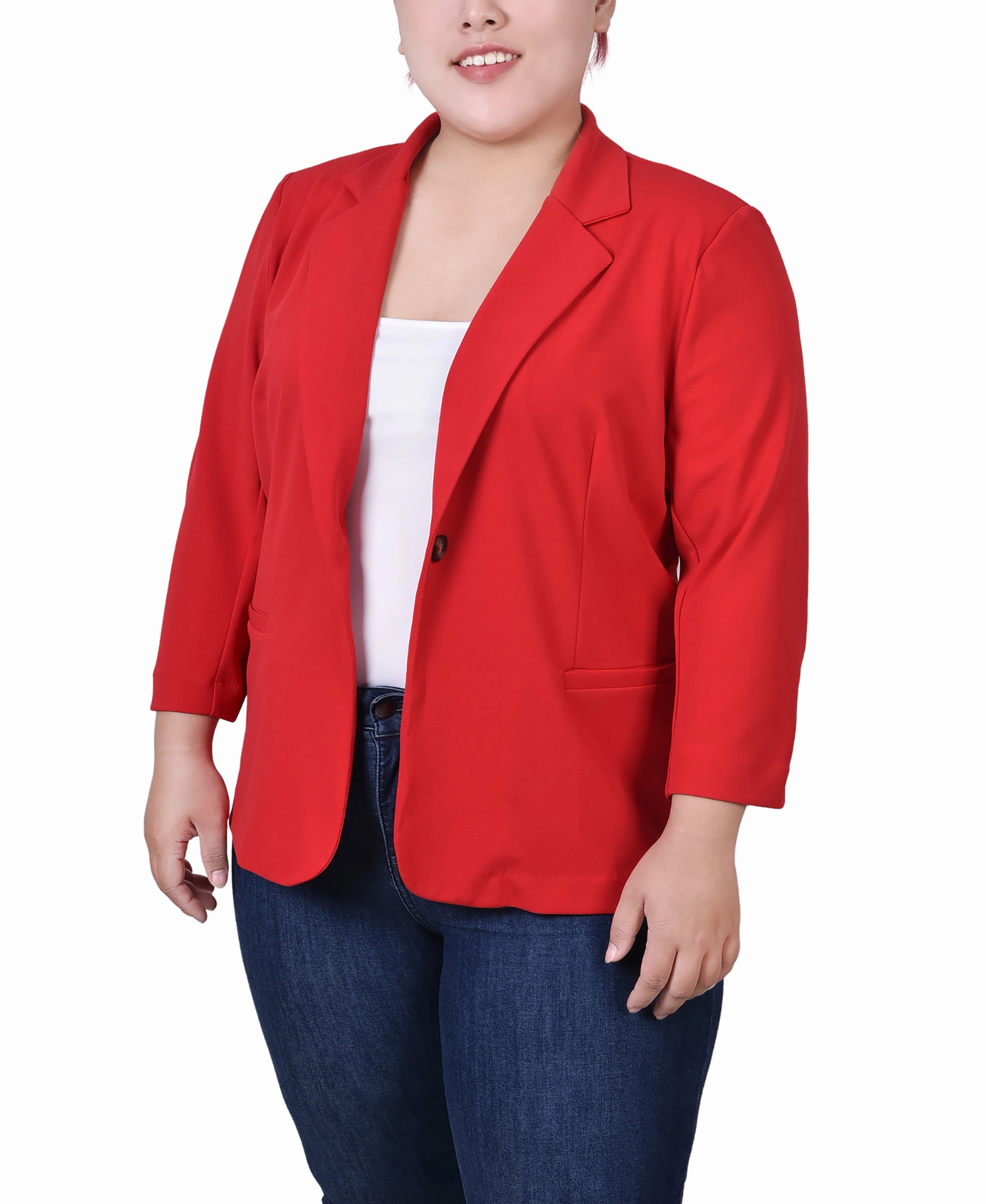 Plus Size 3/4 Sleeve Scuba Crepe Jacket ButtonFront
